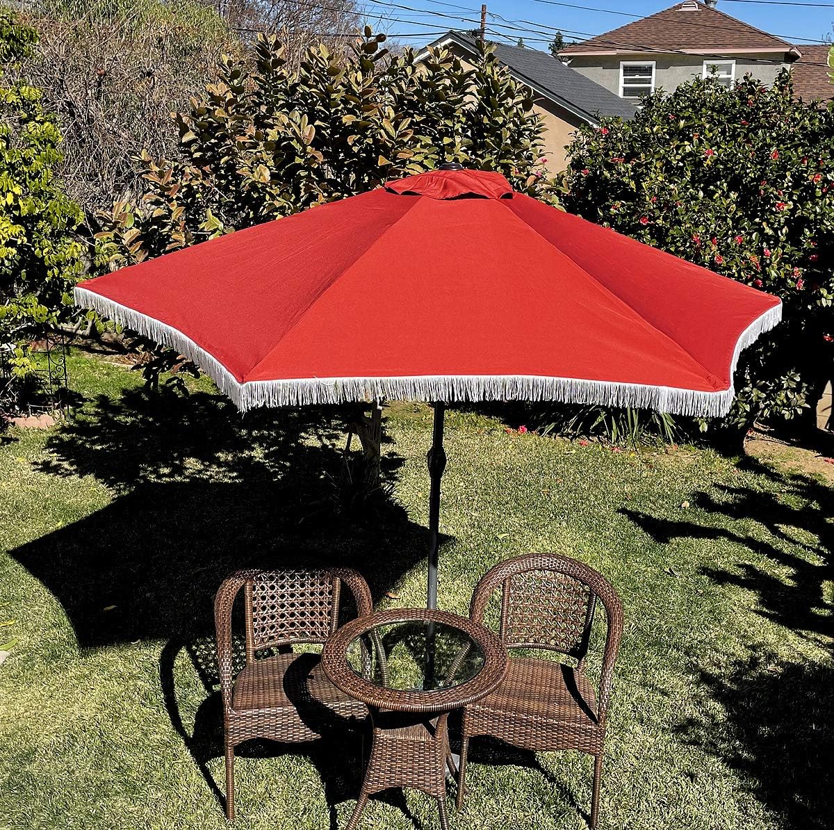 BELLRINO DECOR Replacement Tassel Edge BRICK Umbrella Canopy for 9ft 6 Ribs (Canopy Only) C003-6B-BRICK
