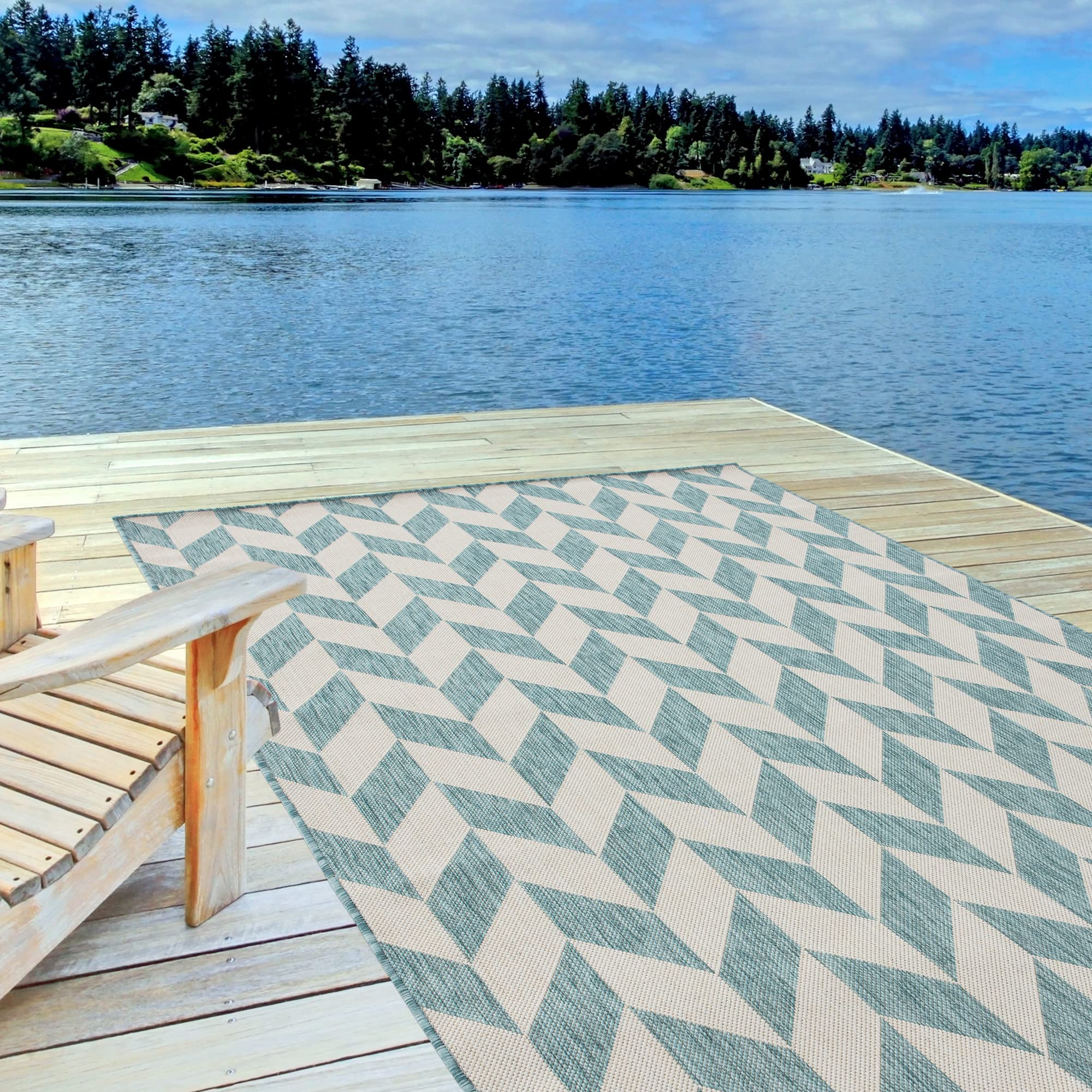 THE RUGS Outdoor Rug – Weather & UV Resistant Outdoor/Indoor Area Rugs - Durable Rugs for Patio, Deck, Garden, Kitchen, Bathroom or Living Room - Aqua, 80 x 150 cm