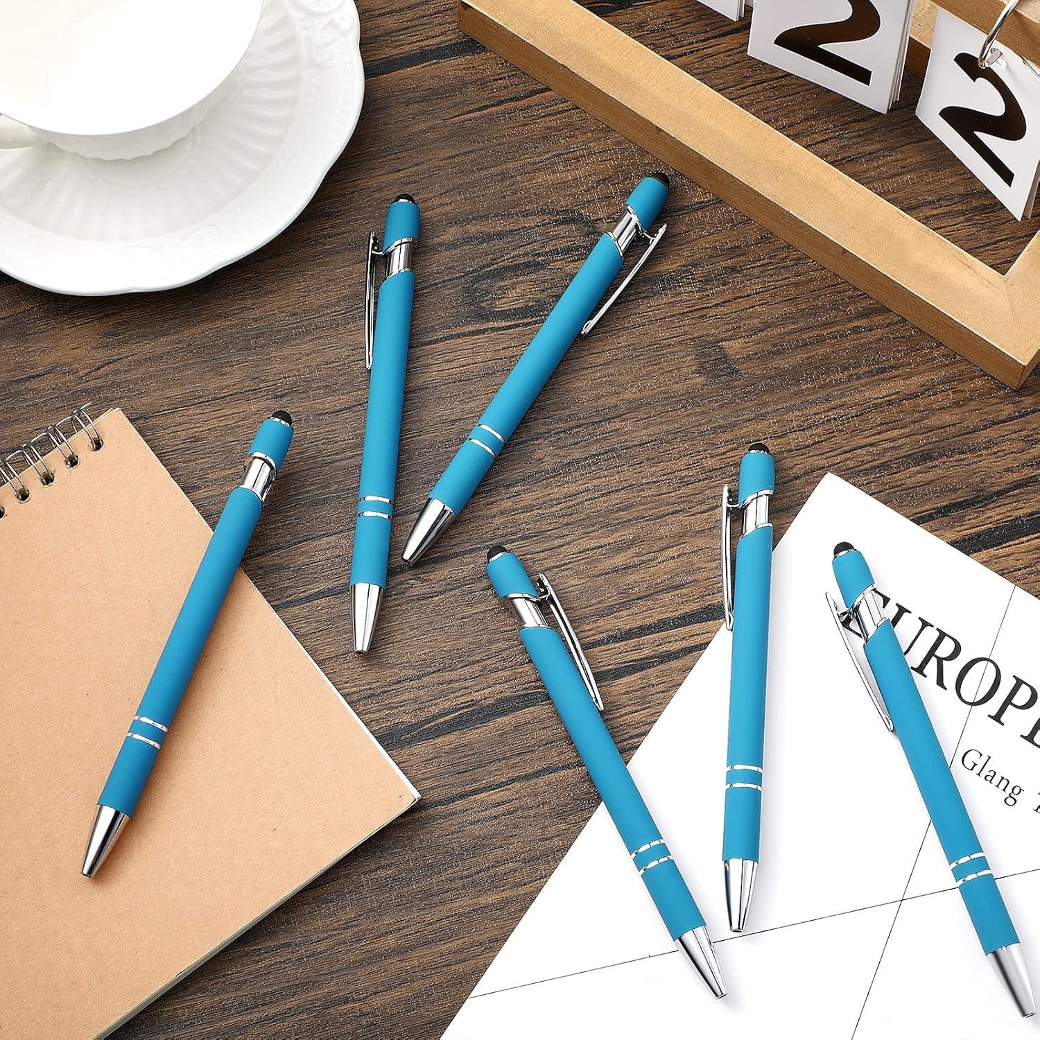 50 penne a sfera con inchiostro blu con stilo 2 in 1, penna a sfera per touch screen, penna di ringraziamento 2 in 1, regalo di ringraziamento per colleghi, colleghi, ufficio (azzurro)