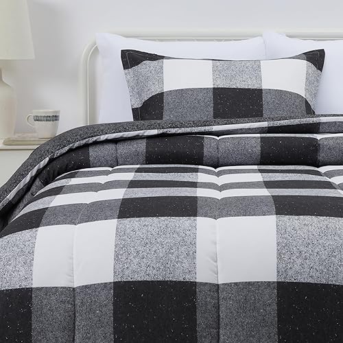 Amazon Basics Lightweight Microfiber Comforter Set, 2-Piece, Twin/Twin XL, Black/White Checkerboard