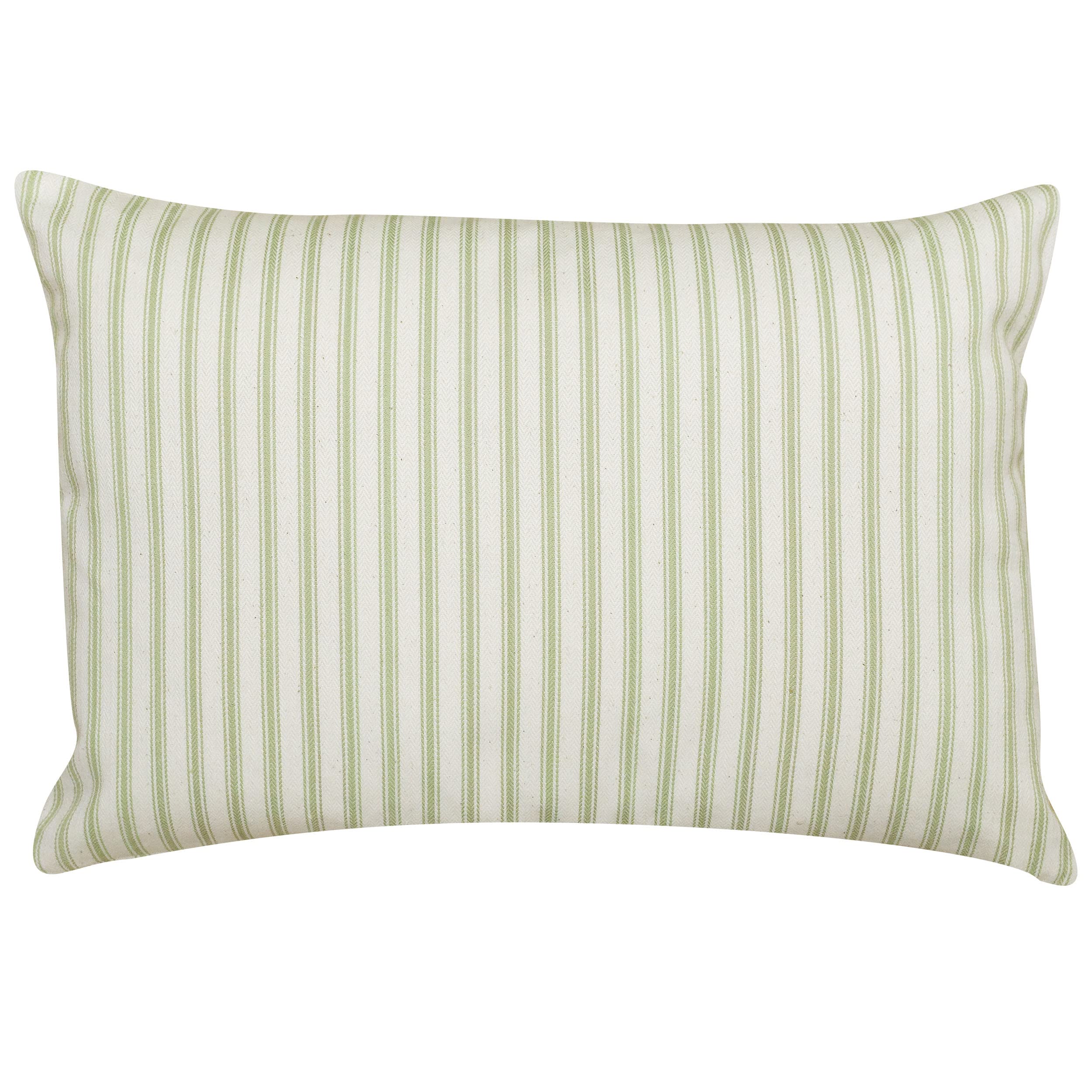 Linen Loft Green Nautical Cotton Ticking Stripe Boudoir Cushion Cover. Nature Inspired Sage And Bright White Stripe Design. 17X12 Cushion Cover Only