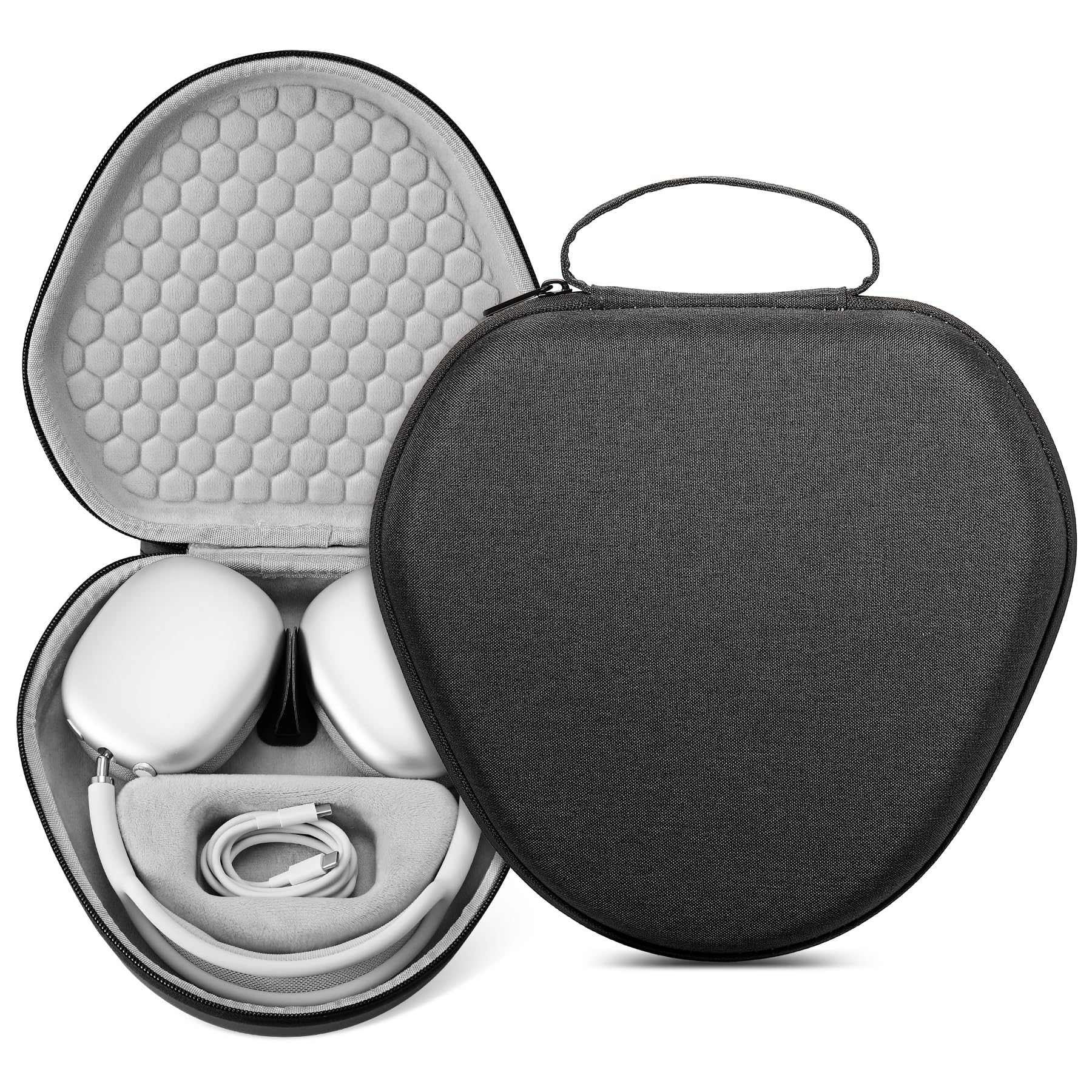 Maxjoy for Airpods Max Case, Smart Case Supports Sleep Mode, Hard Organizer Portable Travel Carrying Cover Storage Bag for Apple AirPods Max Headphone, Dark Gray-EVA