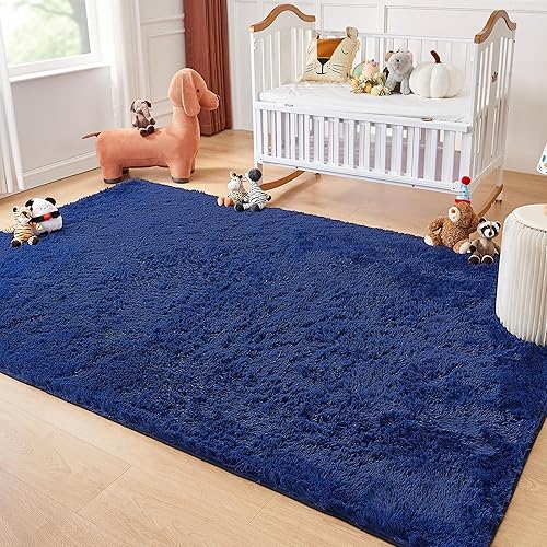 Miniatura 173 de Andency - Tapete de pelo largo sintético de interior, 4 x 6 pies, color gris oscuro estilo teñido anudado, afelpado, suave y mullido