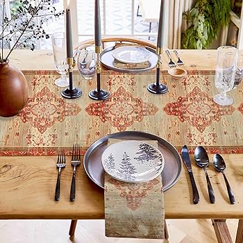 * vintage runner ୨୧ 鹿さん達のししゅう絵 テーブルマット Mid Century Modern Table Runner, Retro Scandinavian Modern