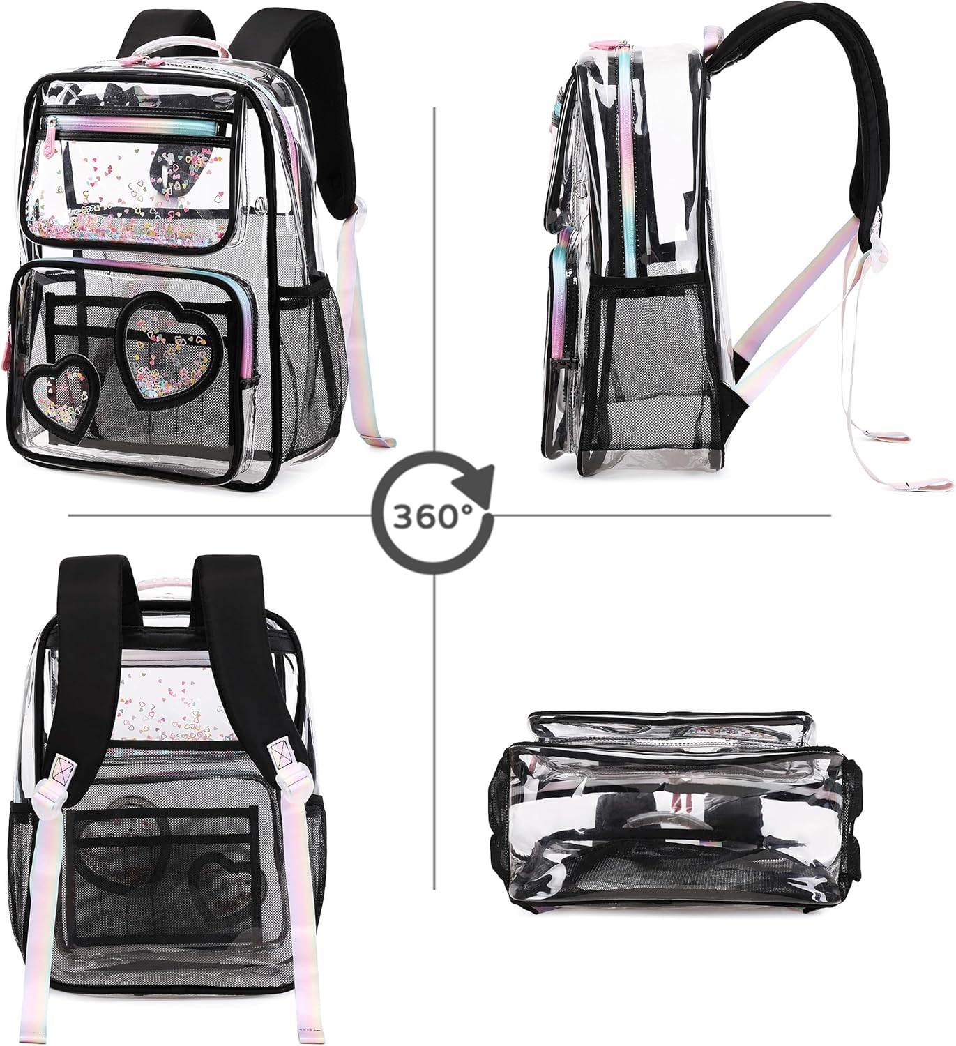Clear Backpack for Girls,Clear Bookbag Heavy Duty Transparent Backpacks for Stadium Events, See Through Back Pack for Kindergarten Elementary Middle High School (Black) - Image 7