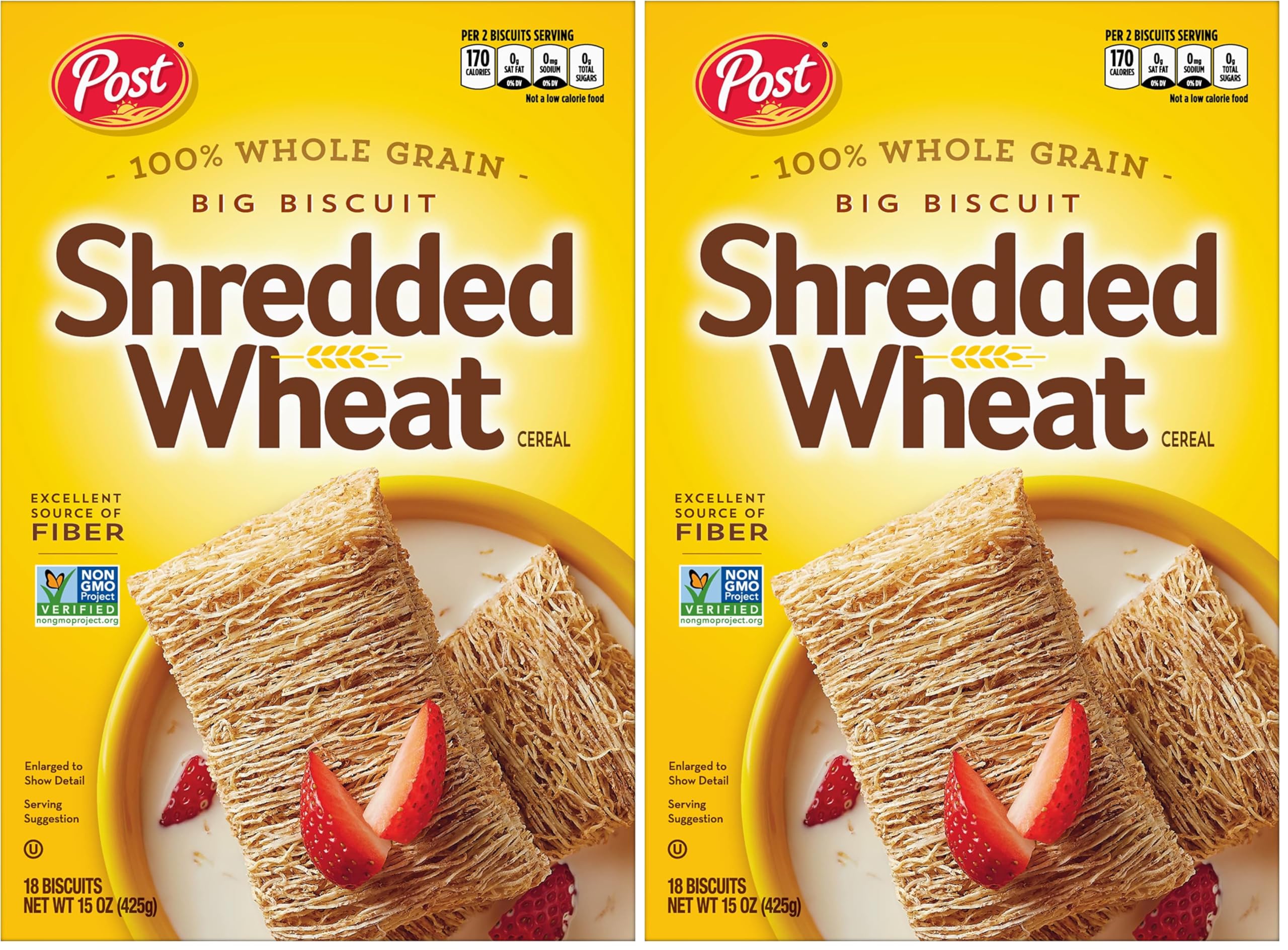 Shredded Wheat Big Biscuit, Whole Grain, Non-Gmo, Heart Healthy Breakfast Cereal, 15 Oz (Pack of 2)