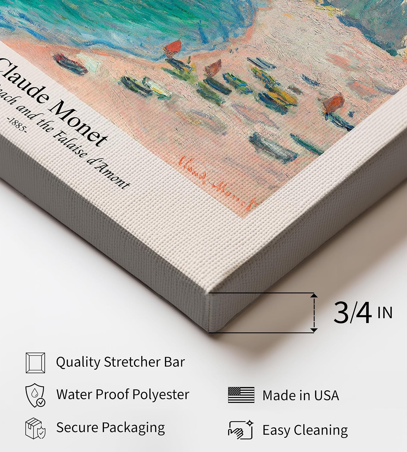 Poster Master Vintage Claude Monet Canvas - Retro The Beach and the Falaise d'Amont Print - Fine Art - Classic Impressionism Painting - Beach House Wall Decor - 8x10 STRETCHED Canvas