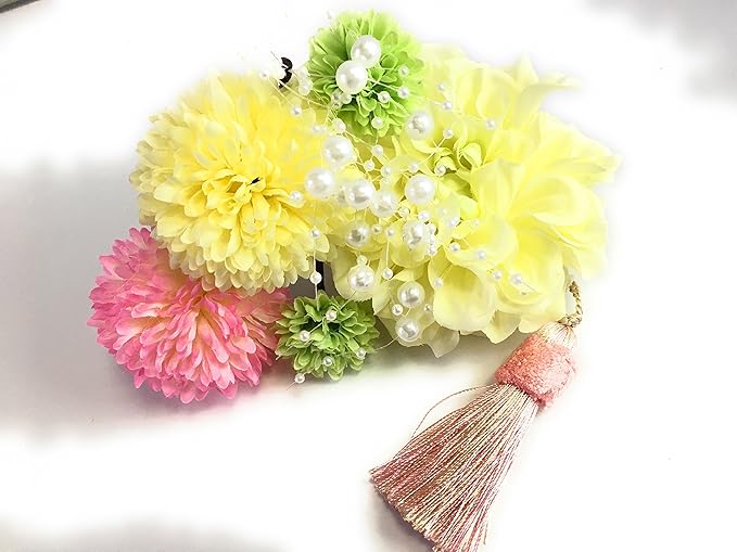 Amazon 白ダリアとマムの5点セット 着物 髪飾り 結婚式 成人式 七五三 パール タッセル 和装小物 通販