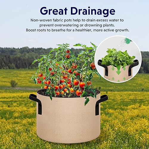 Vista 141 de iPower Grow Bags – Contenedor con aireación de tela no tejida gruesa, con asas de correa para plantas y macetas de jardín. Beige Bronceado