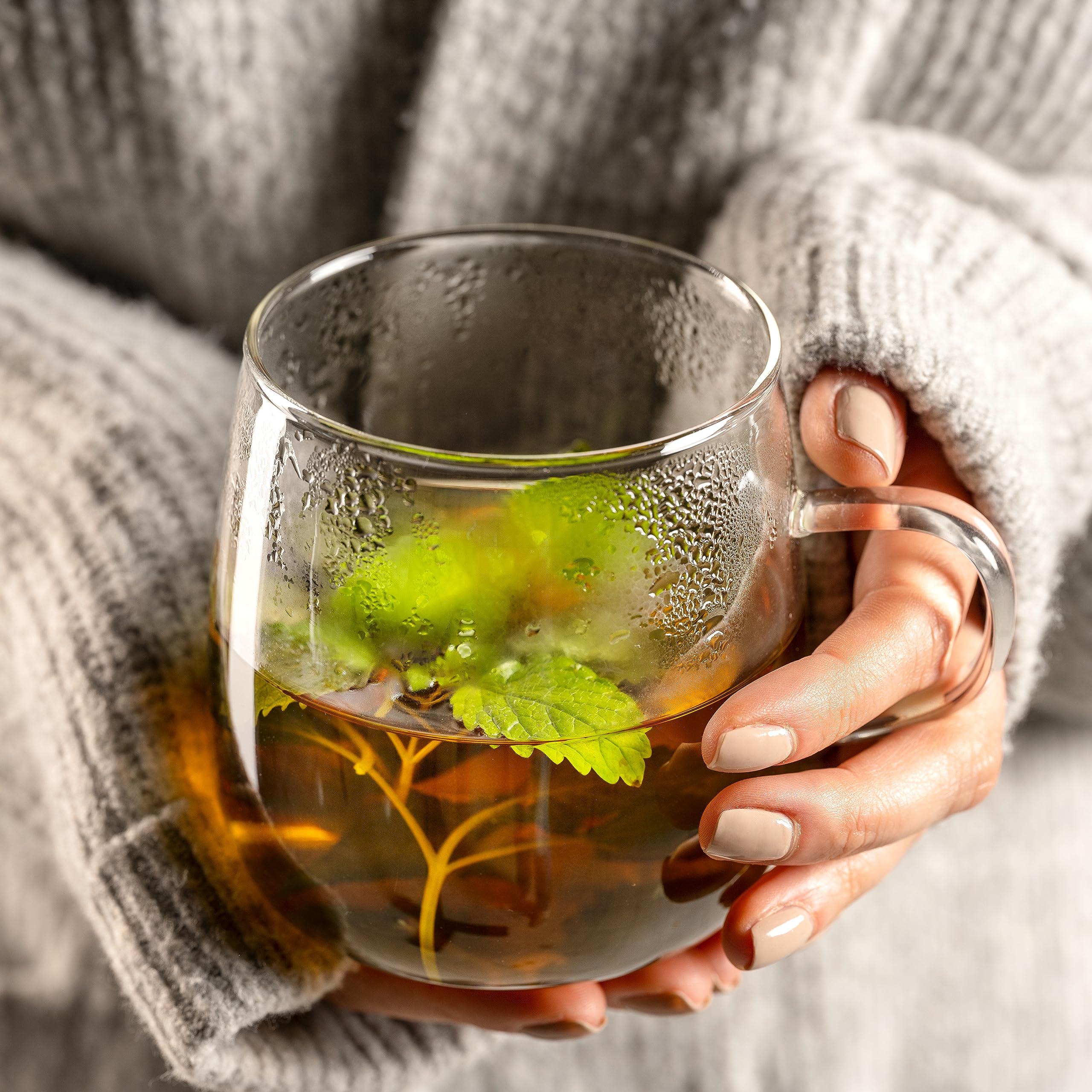 LEONARDO HOME Tè per Te zestaw 4 filiżanek do herbaty - duży kubek do herbaty z grubościennego szkła borokrzemowego - wyprodukowano ręcznie - pojemność 570 ml, można używać w kuchence mikrofalowej - 4