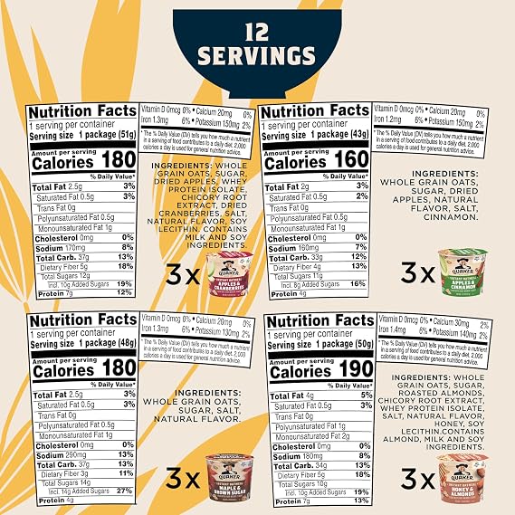 Quaker Instant Oatmeal Express Cups, 4 Flavor Variety Pack, 1.76 Ounce Pack of 12