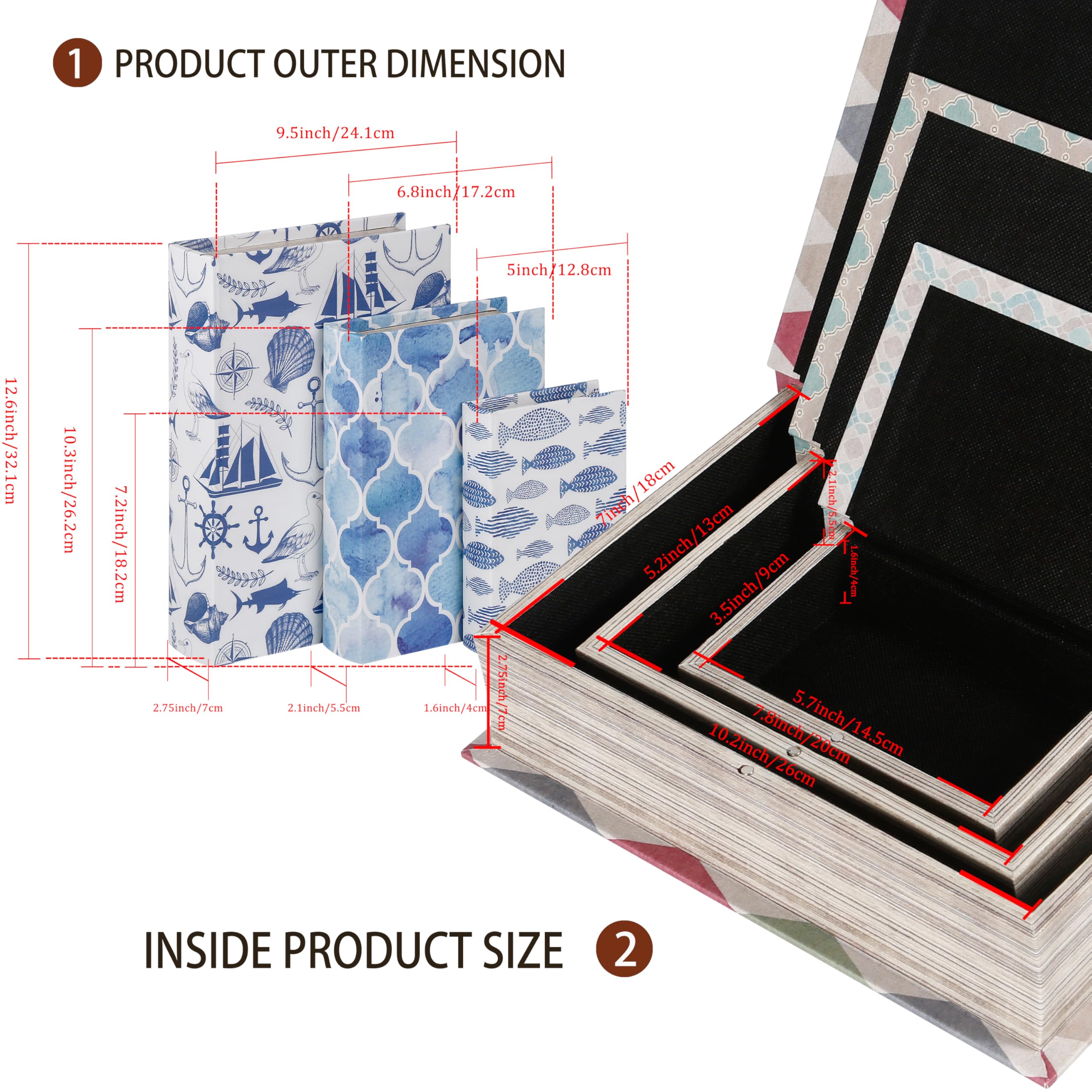 Amazon.com: XIAOAIKA Nautical Faux Book Boxes, Set of 3 Decorative