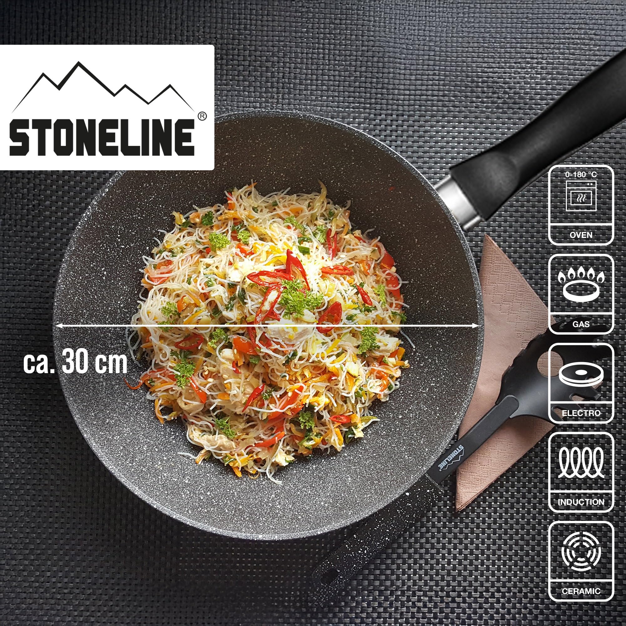 STONELINE® Wok 30 cm, adatto per piani cottura a induzione