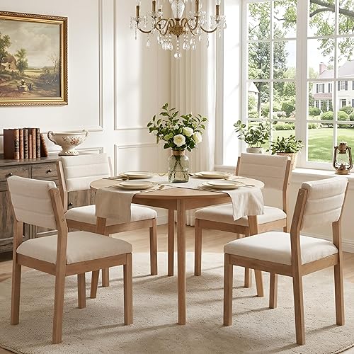 Juego de 4 sillas de comedor de lino, cómodas sillas de cocina tapizadas con patas de madera, silla de cocina moderna de mediados de siglo, silla