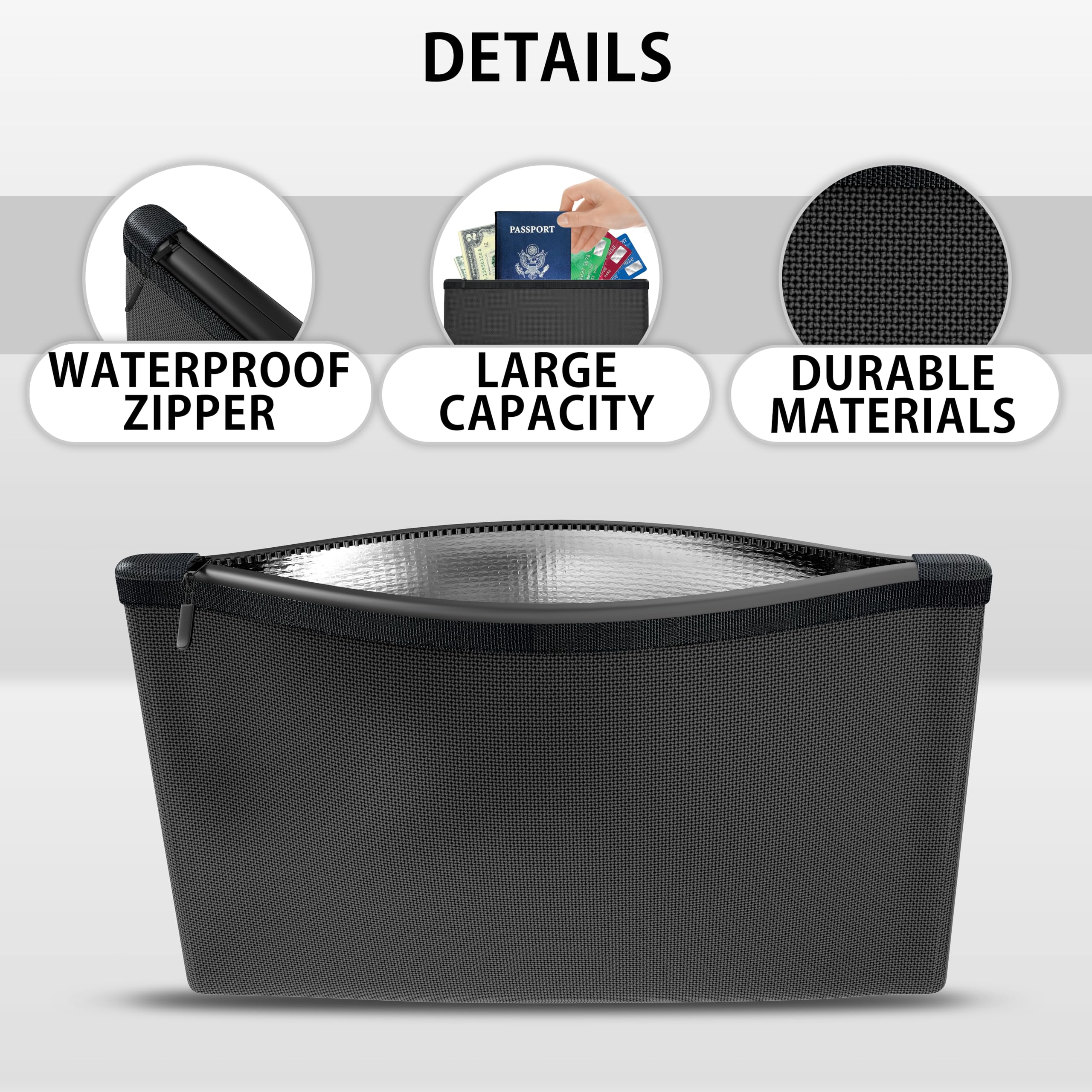 Bolsa Ignifuga para Dinero y Documentos 13,5 x 20,5 cm con Revestimiento Interior de Aluminio y Cremallera Impermeable Caja DIN A6