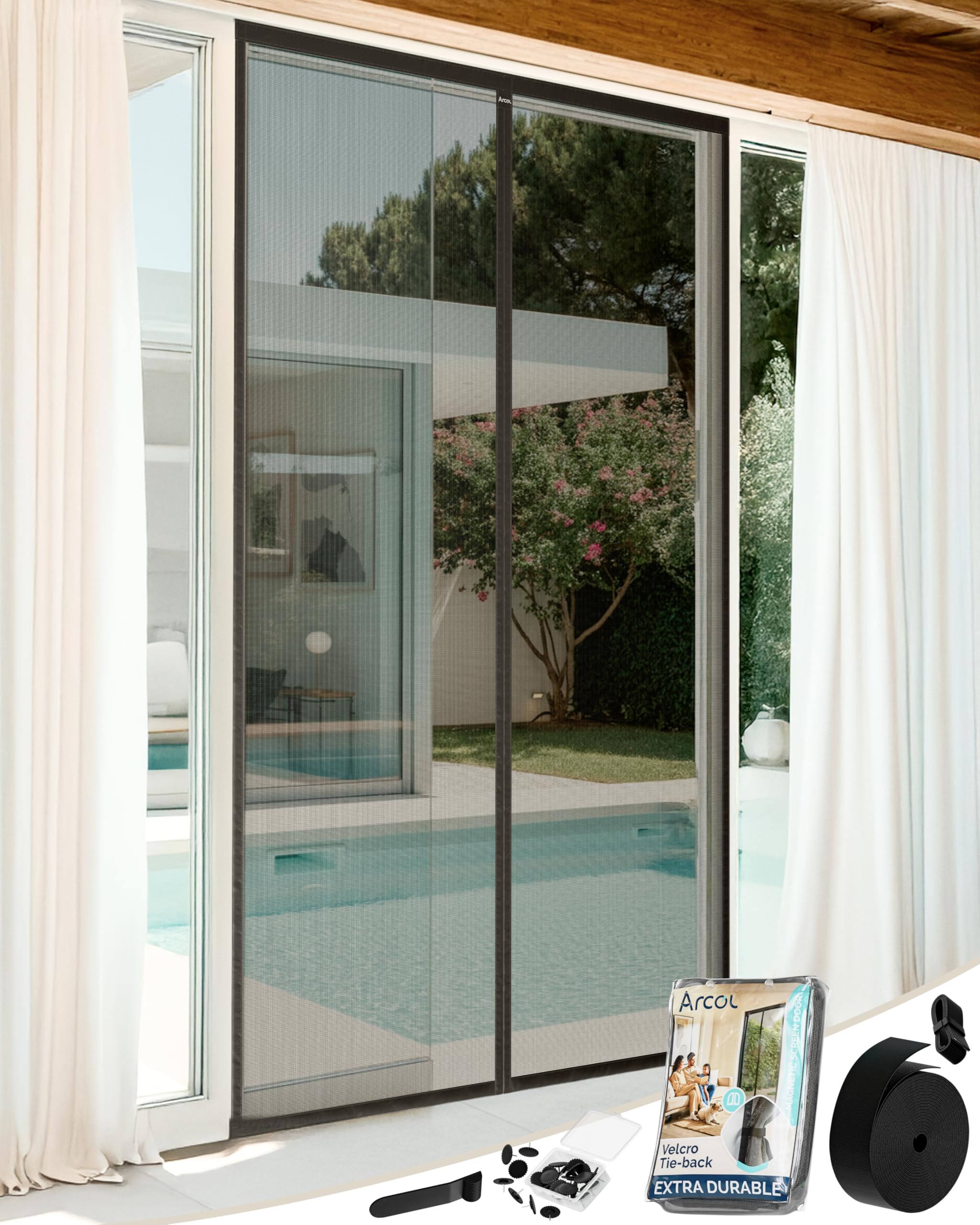 ARCOL Magnetic Fly Screen Door 100x220cm Premium Fibreglass – Stop Flies & Mosquitoes in 3 Min., Ultra-Fine Anti-Insect Net, Automatic Closure with Magnets & Weights, Tear Tape (Black)