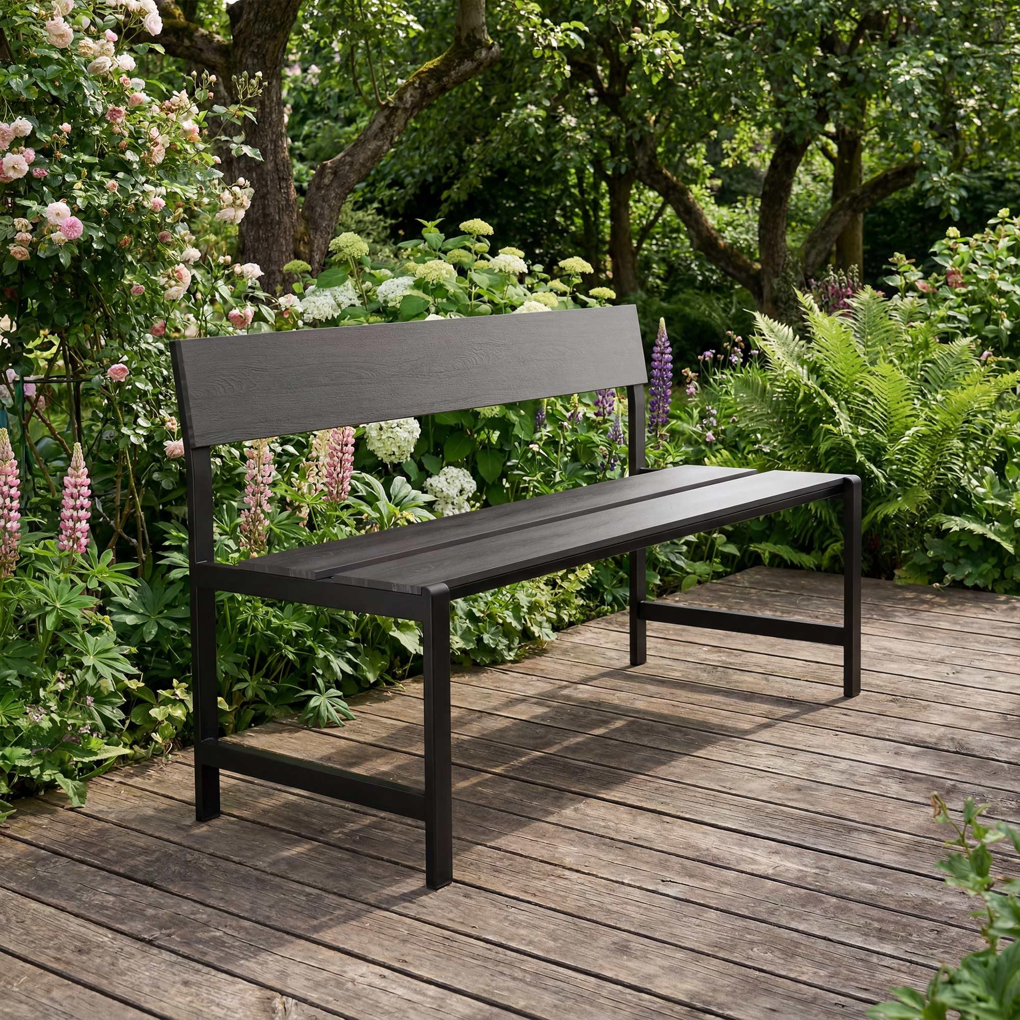 di volio Gartenbank Itri 130 cm aus Kunstholz und Stahl wetterfest Outdoor | Bis 240 kg belastbar, verzinkter Stahlrahmen, Holzoptik, UV-beständig, korrosionsbeständig, pflegeleicht, Balkon, Terrasse