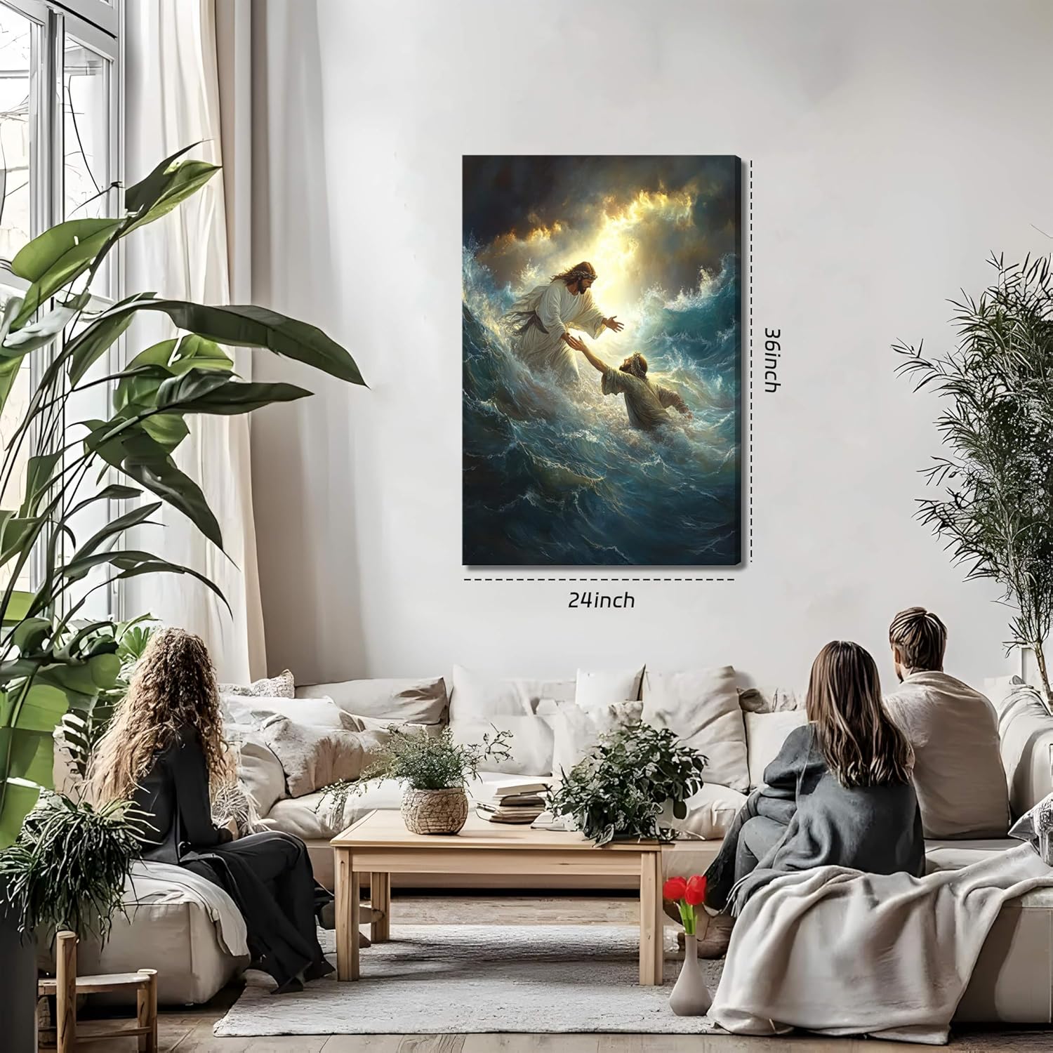 KFYMP Jesus Wall Art – Jesus Rescuing Peter – Christian Canvas Print – Faith-Based Home Decor – 24x36 Inch