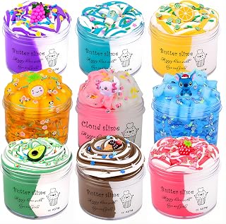 9 Pack Halloween Scented Slime kit,Axolotl Peach Slime,Super Soft Non-Sticky,Jelly Cube Crunchy Crystal Slime,Birthday Party Favor,Stress Relief Toy for Kids Education,Halloween Party Favor