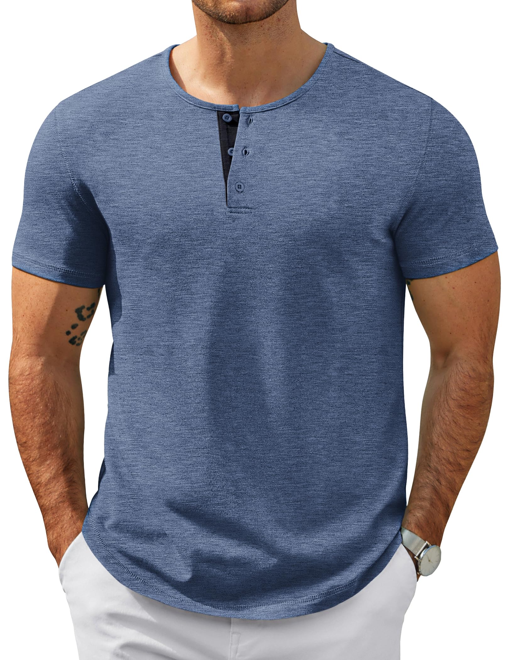 COOFANDY T Shirt Herren Kurzarm Henley Shirt Baumwolle Tshirt Sommmer Männer T-Shirts mit Knopfleiste Arbeitstshirts