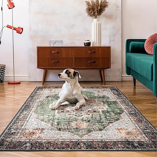 YesRug Alfombra lavable de 3 x 5 pulgadas color verde antideslizante vintage para cocina sala de estar dormitorio baño oficina alfombra persa de