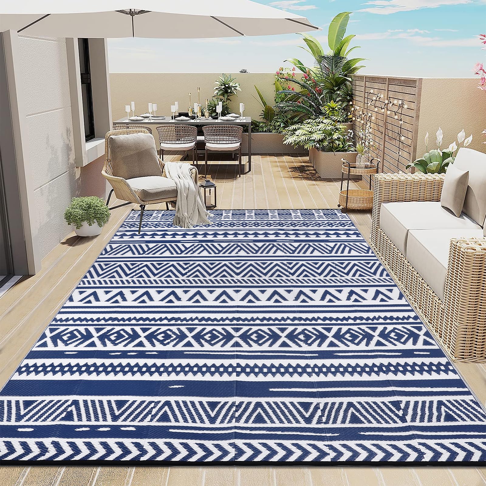 Enyhom Tappeto per Esterni Extra Large 180 x 270 cm, Plastica Pieghevole Tappeto da Esterno Impermeabile Resistente per Patio, Campeggio, Giardino, Picnic, Spiaggia, Balcone, Terrazza, Cortile