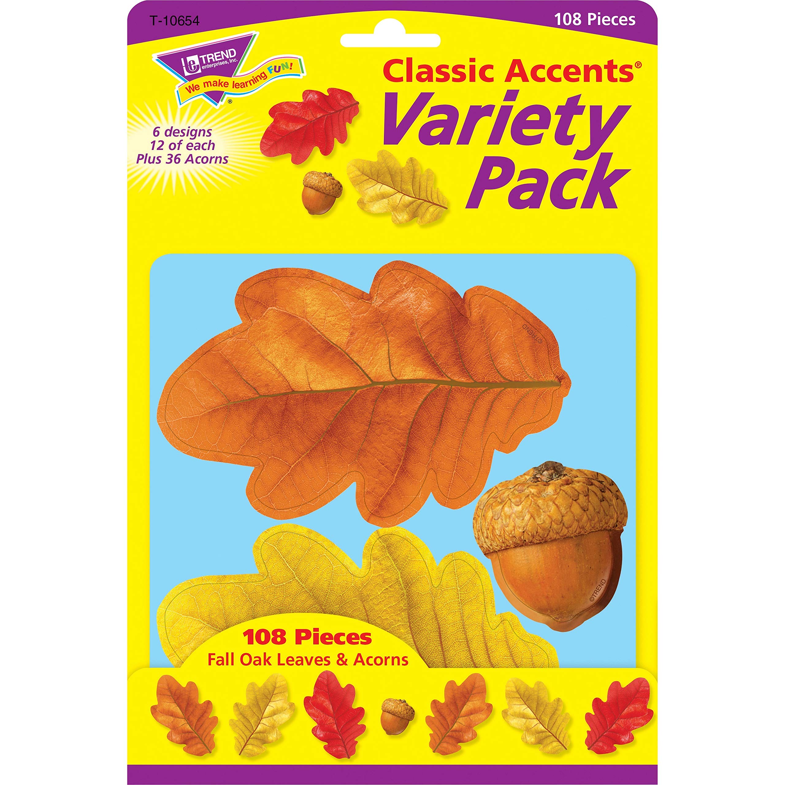 Trend Enterprises Fall Oak Leaves & Acorns Classic Accents Variety Pack (108 Piece)