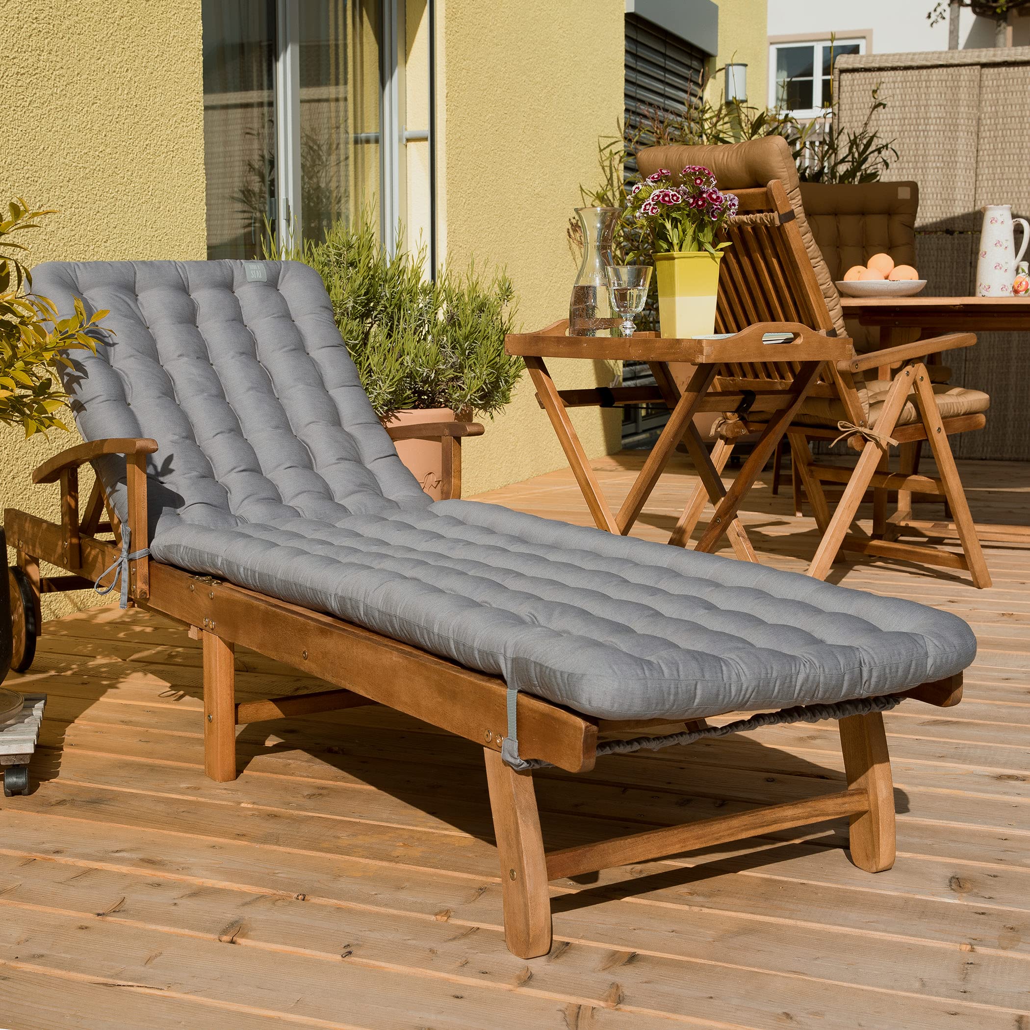 HAVE A SEAT Luxury Coussin pour chaise longue de jardin (gris clair gris) 200 x 60 cm épaisseur 8 cm lavable à 95 °C passe au sèchelinge coussin confortable pour chaise longue chaise longue relax