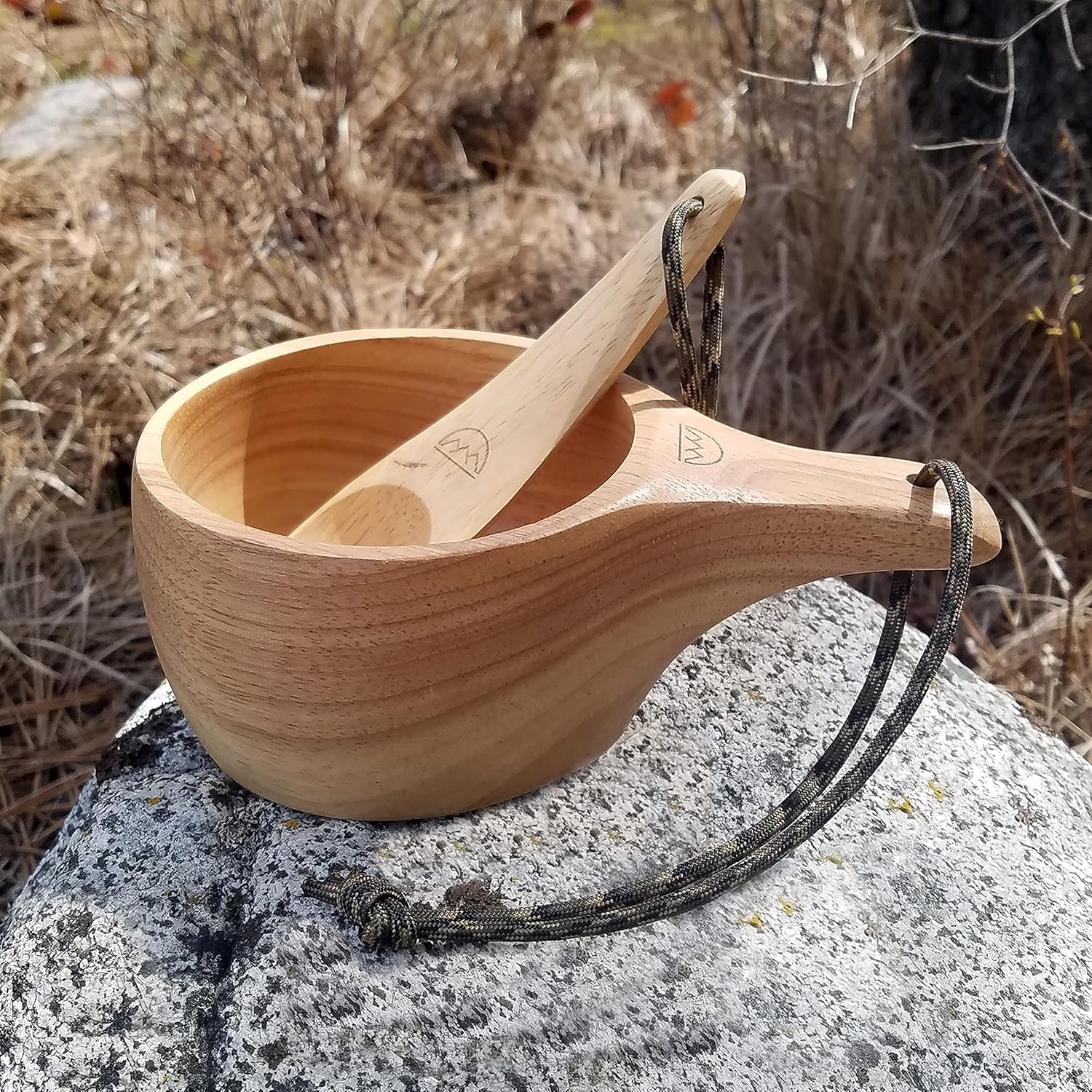 Large "Kyrre" Carved Nordic Kuksa by Coopers Bay Outdoors - Solid Wood Camp Mug & Spoon Set - This Bowl and Spoon is a Great Addition to Your Family Camping Cooking Gear - 12.5 oz/350 ml