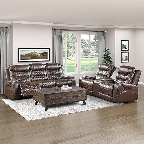 Miniatura 22 de Lexicon Derringer Wall Hugger Sofá reclinable doble manual, gris Gris,Marrón