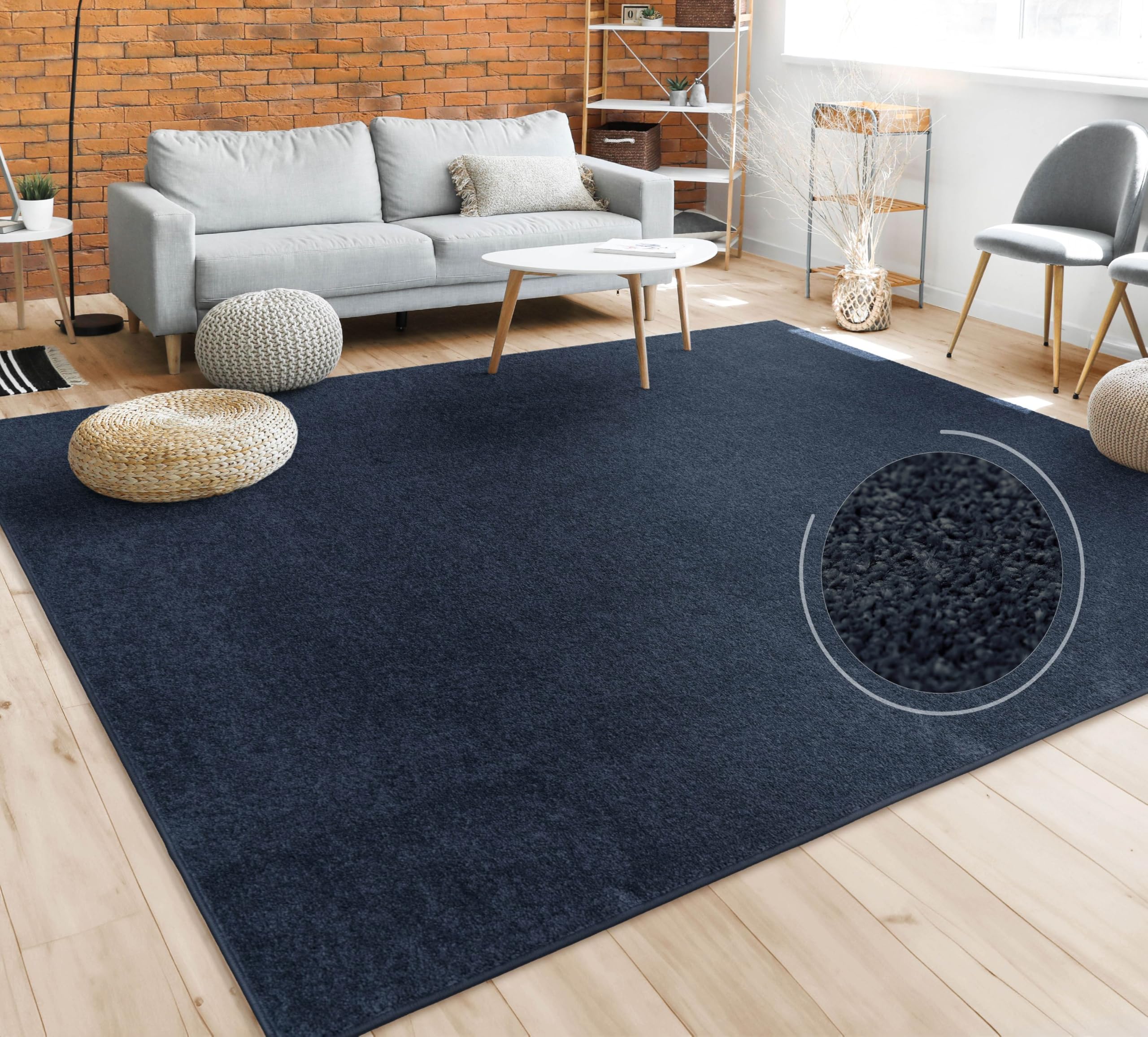 Paco Home Teppich Wohnzimmer Schlafzimmer Esszimmer Kurzflor Moderne Optik Einfarbig Pastell, Grösse:200 cm Rund, Farbe:Navy-Blau