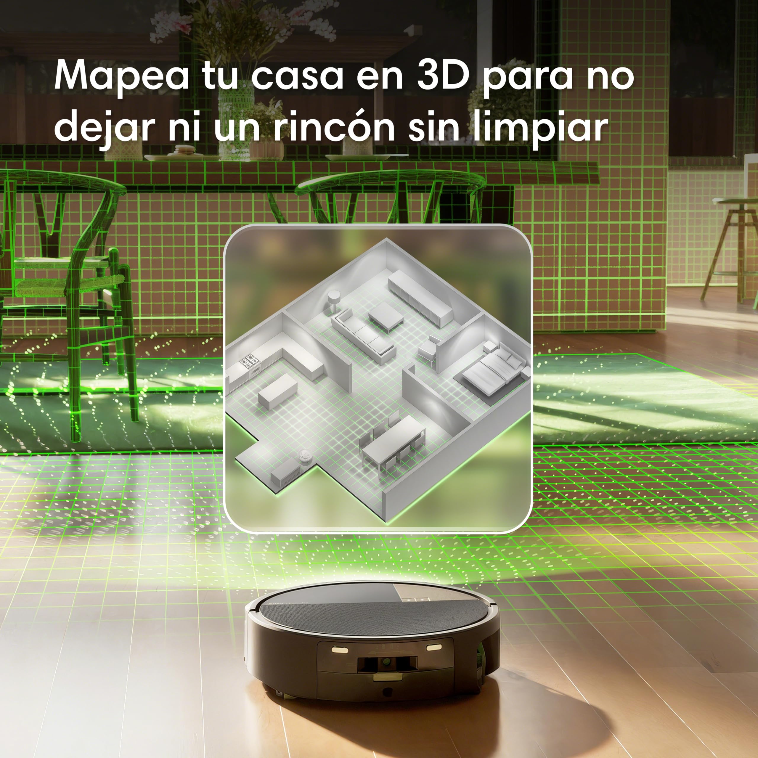 iRobot Roomba Max 775 Combo Base AutoWash multifunción y Agua Caliente, 30.000 Pascales, Rodillo PowerSpin Extensible, Cubierta Protectora, 2 cepillos, Fregado/Secado con Calor, LiDAR 3D con IA, Negro