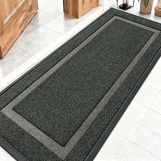 OLANLY Front Door Mat Indoor Outdoor Entrance, Waterproof All-Season, All-Weather Doormat, Sturdy Natural Rubber, Fade Resistant, Low Profile, Easy Clean Patio Porch Entryway Mat, 59x20, Black