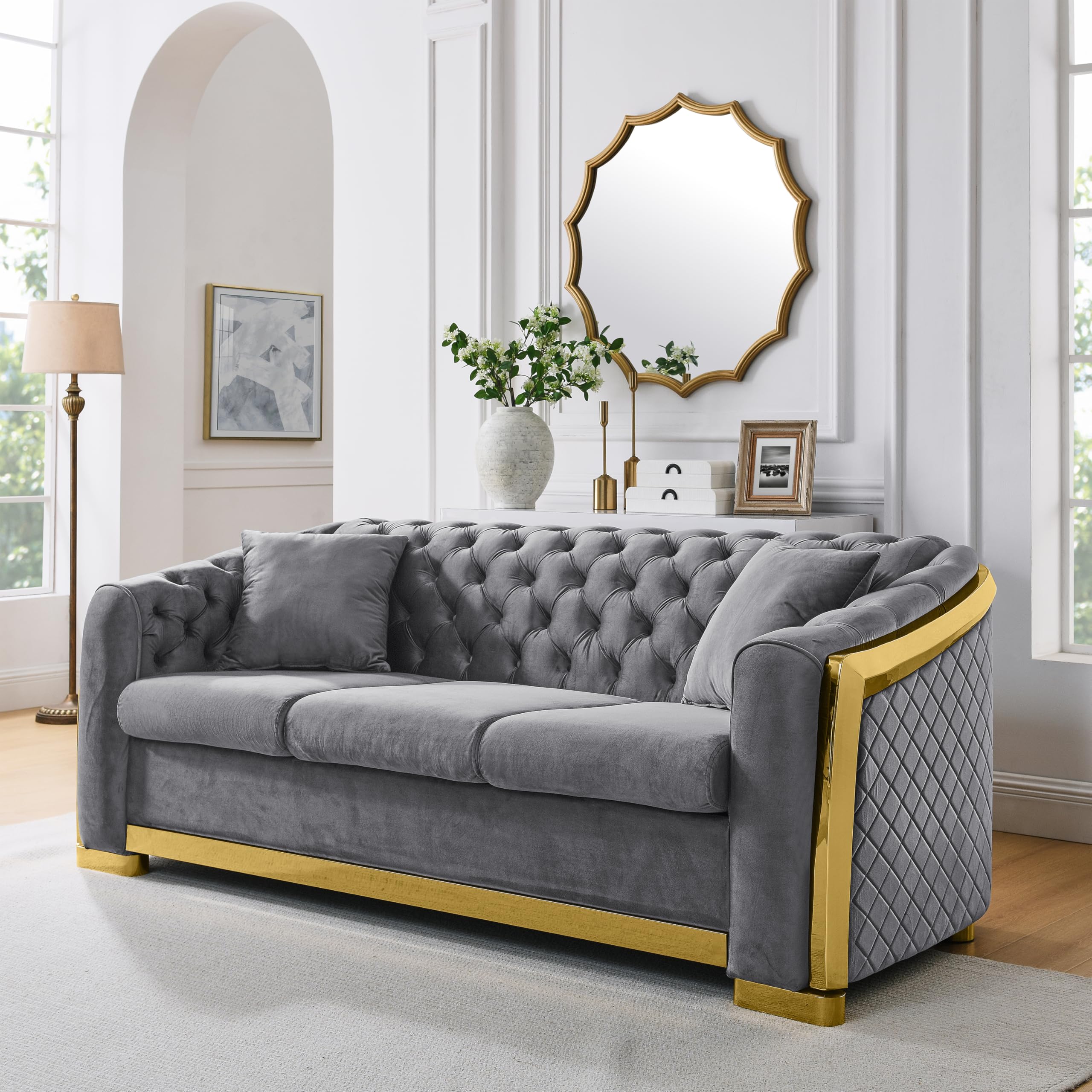 KEIKI 81 Inch Velvet Chesterfield Sofa