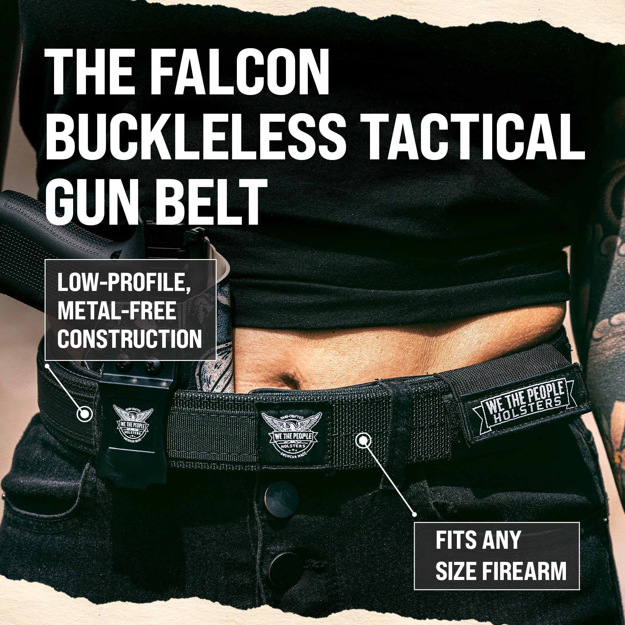 Buckleless Tactical Gun Belt - Falcon - Adjustable Tactical Gun Belt for Concealed Carry with Quick Release Buckle & Elastic Magazine Carrier - Gun Holster Belt for Pistols - M (30