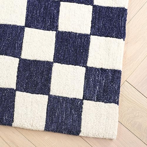 Miniatura 5 de MARTHA STEWART x SAFAVIEH Collection - Alfombra de área de 8 x 10 pies, azul marino y marfil, diseño a cuadros, lana hecha a mano, ideal para sala