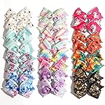 24PCS 4.5Inch Bows for Girls Boutique Grosgrain Ribbon Rainbow Hair Bow Alligator Hair Clips Pigtail Bows Unicorn Hair Clips for Baby Girls Toddler Kids Children Teens in Pairs