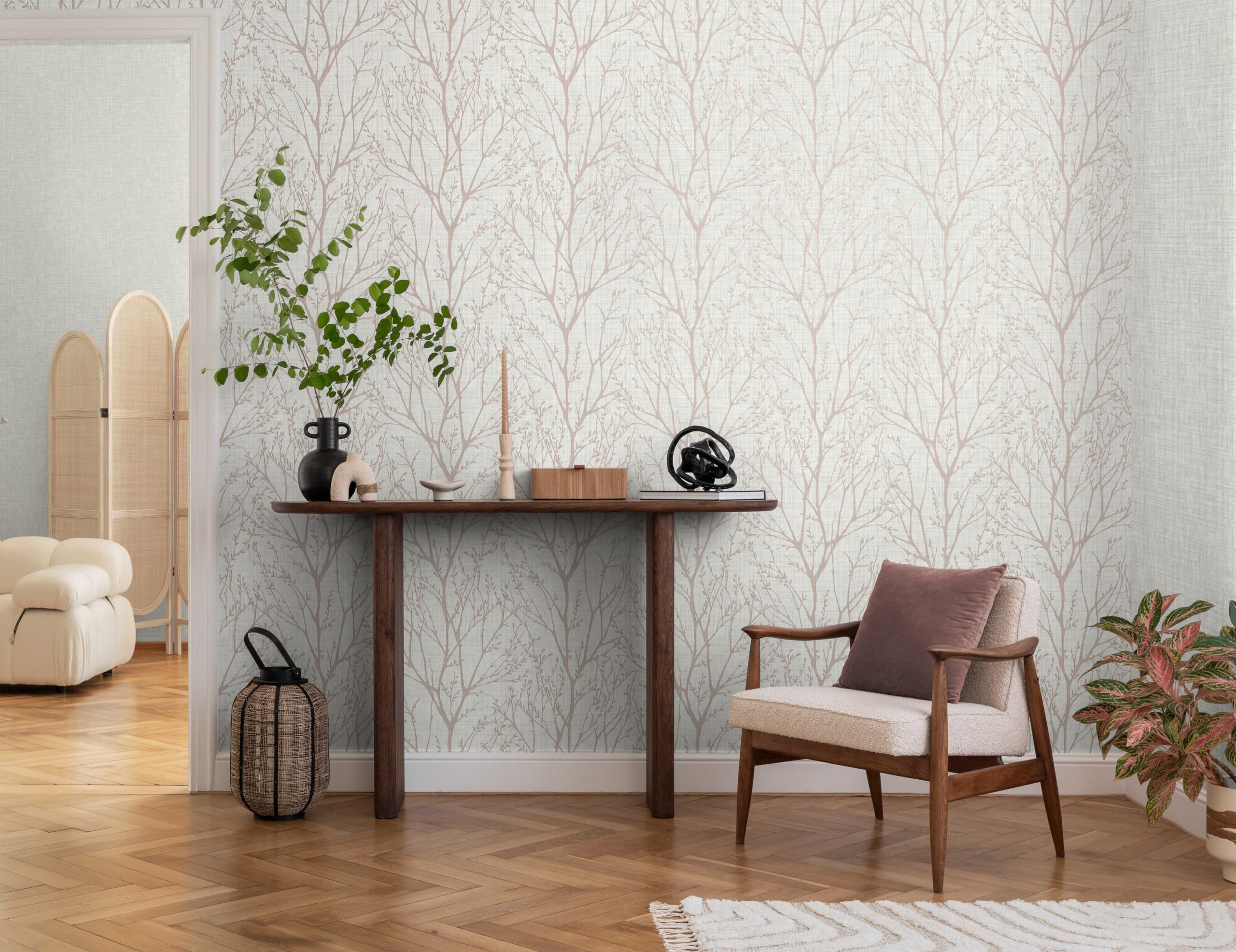 Crown M1874 Lynford Trees Mid Weight Vinyl Wallpaper, Blush, 53 x 1000 cm - Image 2