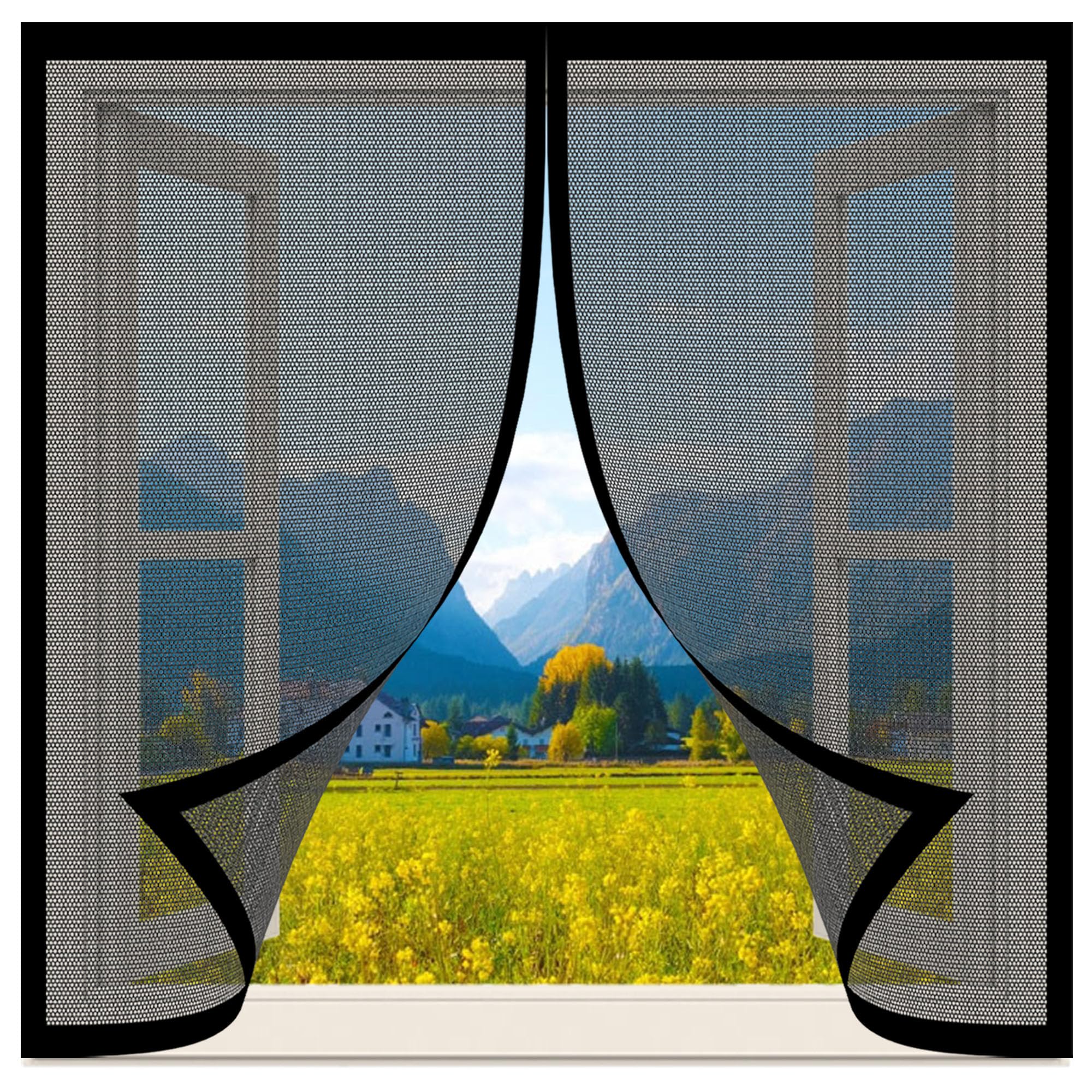 Koudu Black Magnetic Mosquito Net For Windows 88 X 116 Cm Transparent Insect Screen Mosquito Bug Protection Without Drilling Durable Transparent For Covering Windows And Doors,