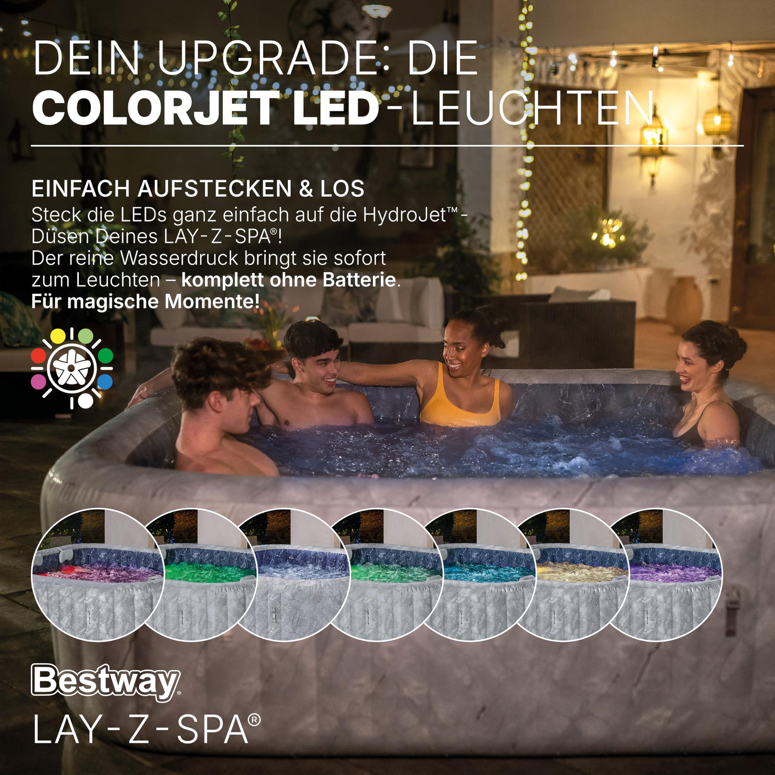Bestway® Lay-Z-SPA® Energiespar-Whirlpool San Francisco HydroJet Pro™ mit App-Steuerung, für 7 Personen 230 x 230 x 71 cm, Marmor-Optik (Samtgrau)