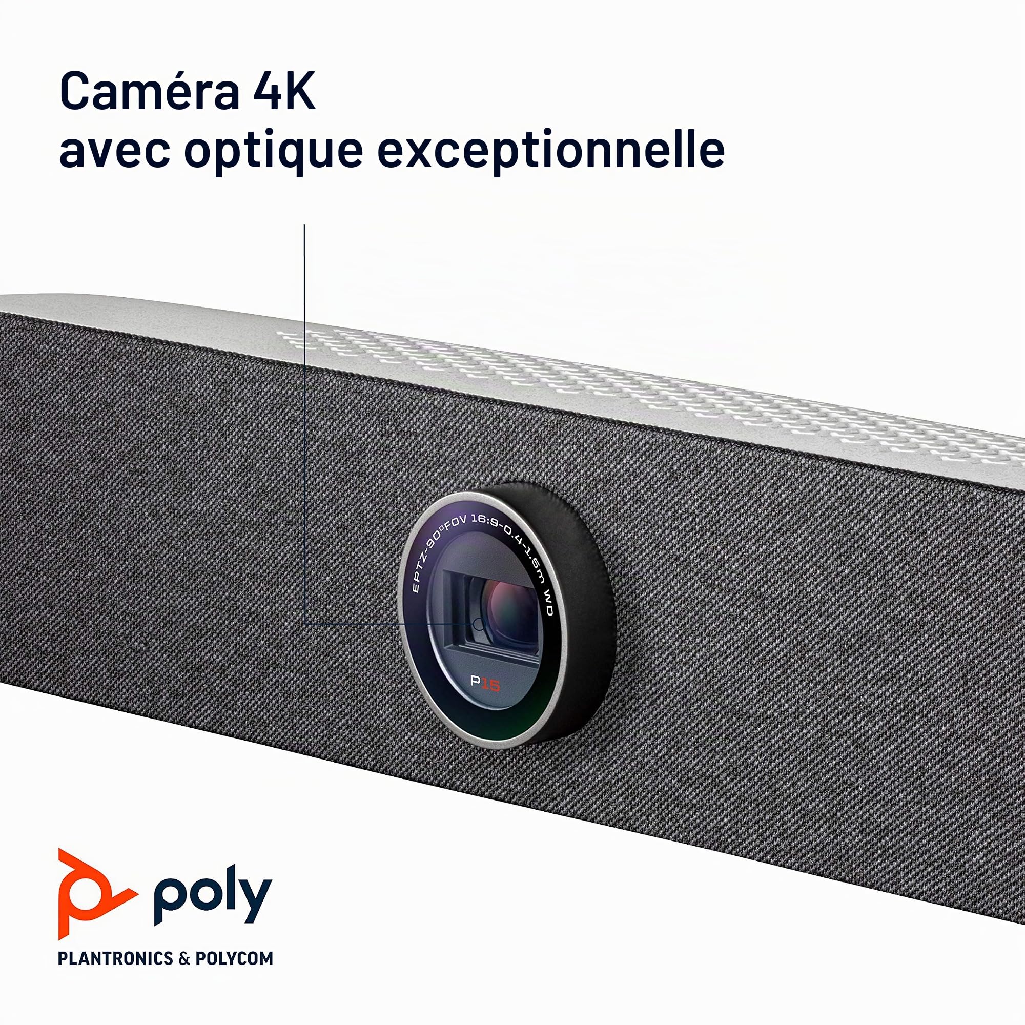 Barre vidéo personnelle Poly Studio P15 (Plantronics) - 4K - barre tout-en-un - Caméra, microphones et haut-parleur - Qualité audio et vidéo supérieure - Solution certifiée pour MS Teams et Zoom
