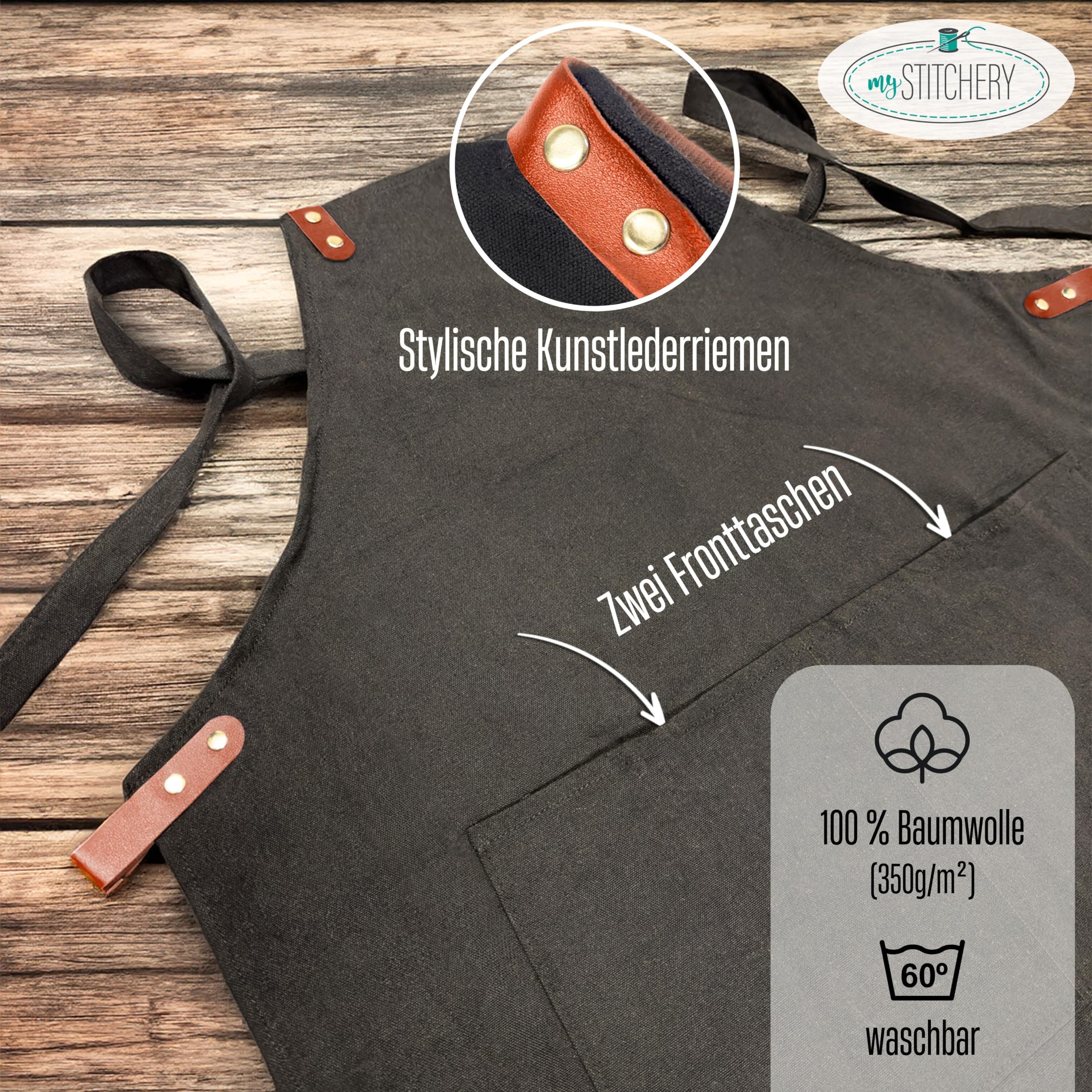 Grillschürze personalisiert mit Motiv & Wunschtext bestickt - Individuell personalisierte Kochschürze aus hochwertiger Baumwolle als besonderes Geschenk