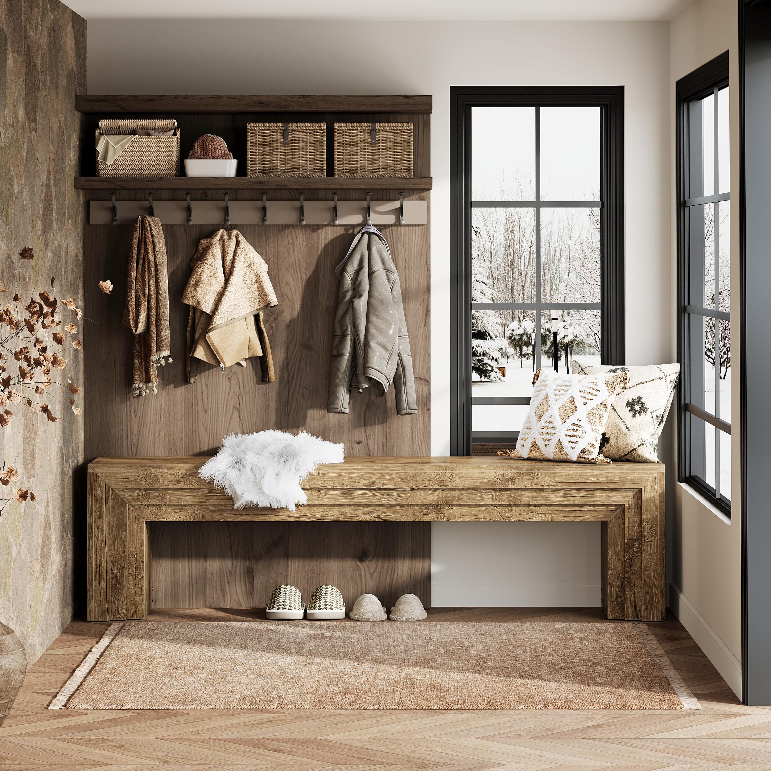 Tribesigns 71" Extra Long Entryway Bench, Modern Farmhouse Shoe Bench Wooden Indoor Seating with Layered Design for Hallway, End of Bed, Living Room, Sofa Back, Dining Room, Brown