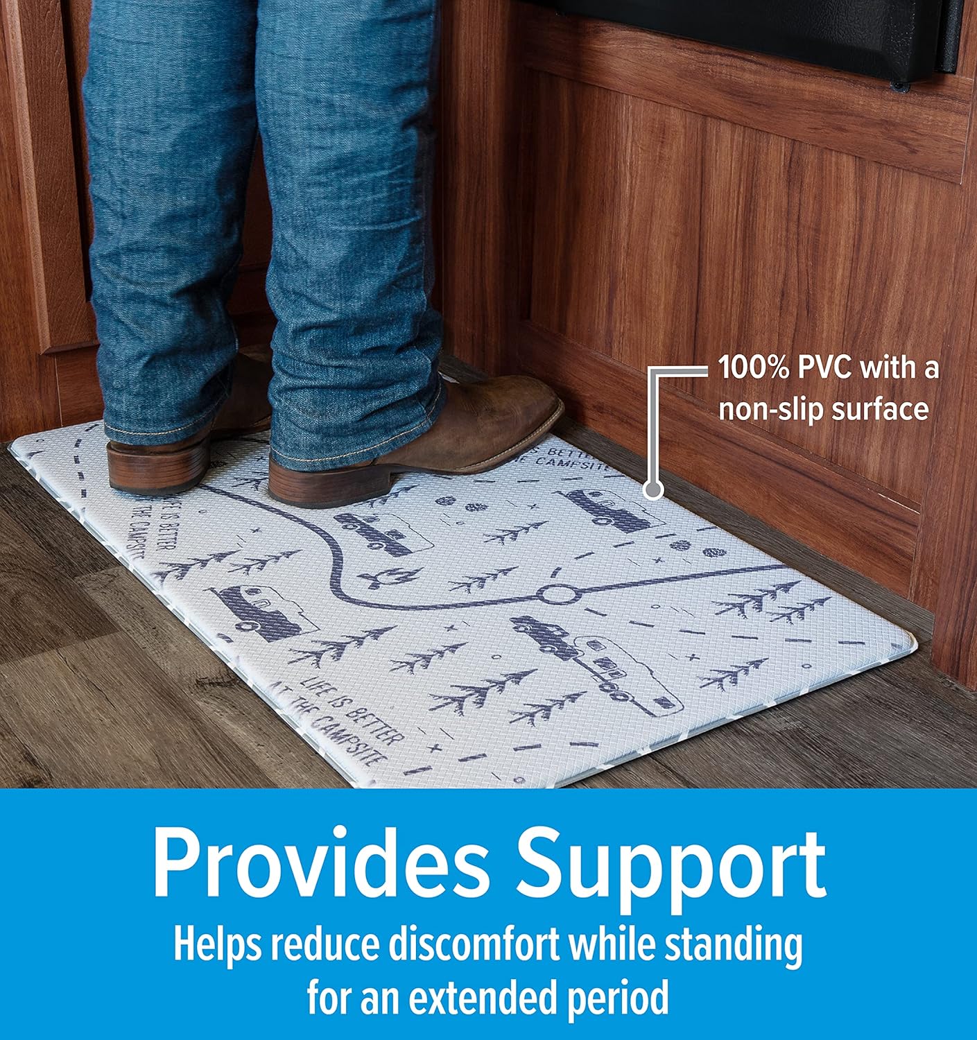 Camco Life is Better at The Campsite Anti-Fatigue Kitchen Mat, Sketch Design | Reduces Discomfort While Standing for Extended Periods | Features a Non-Slip Surface (53435)