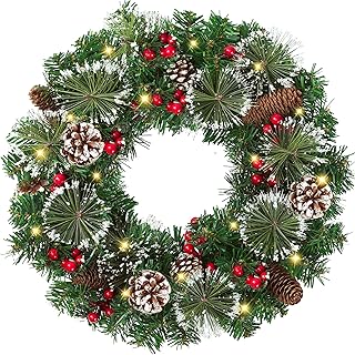 18'' Artificial Christmas Wreath for Front Door with Pine Needles Red Berries Pine Cones