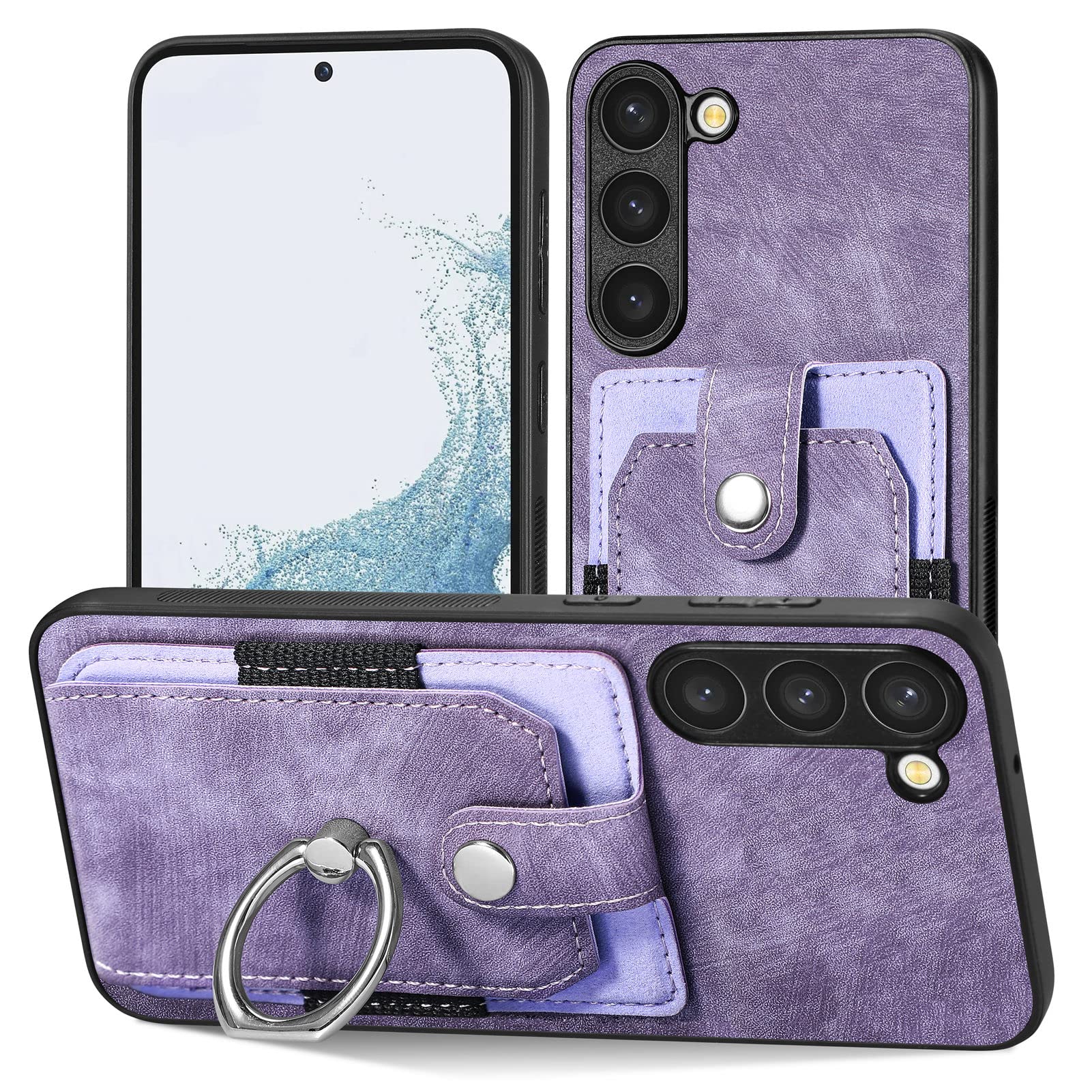 TopFunny Cases for Galaxy S23 Wallet Case with Card Holder Retro PU Leather Car Mount Function Credit Card Slot with Ring Stand Protective Slim Cover for Samsung Galaxy S23 2023 Purple
