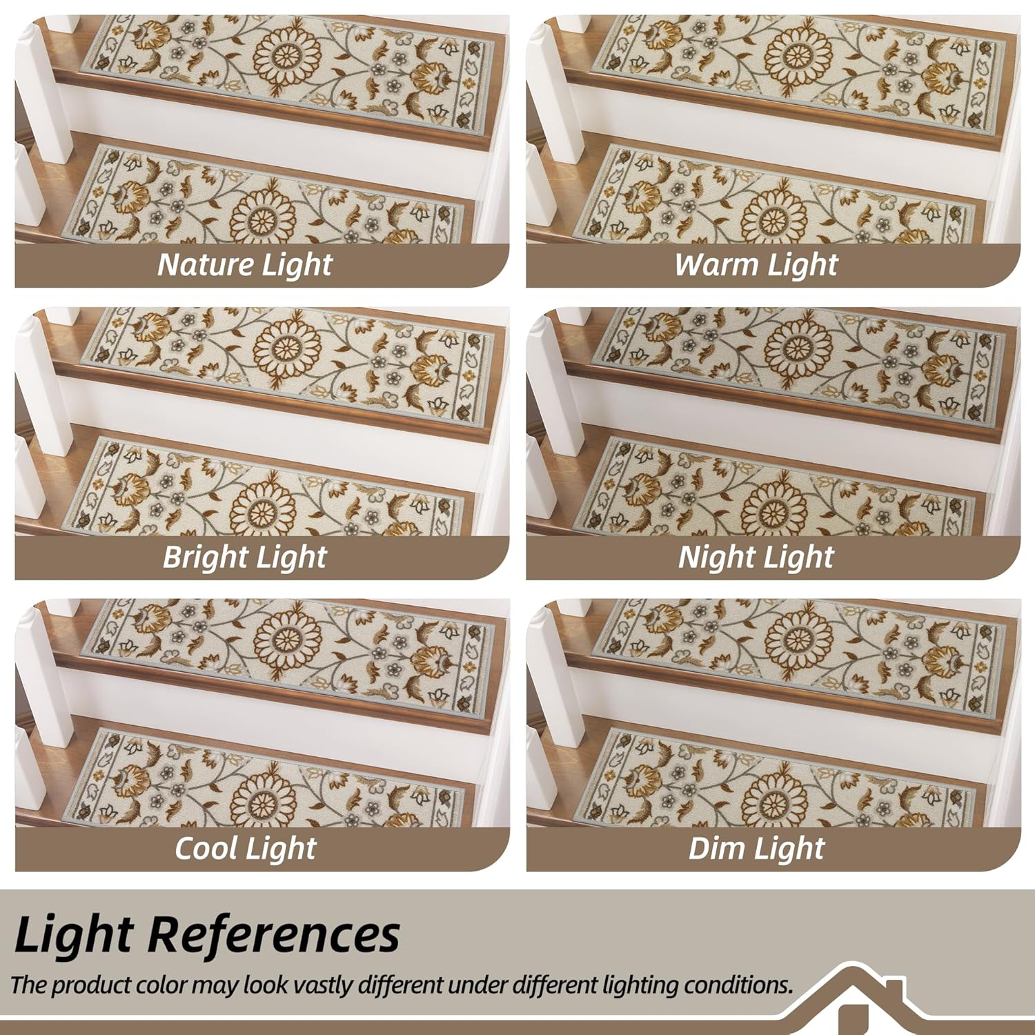 BEQHAUSE Stair Treads for Wooden Steps Non-Slip Machine Washable Carpet Stair Treads 8X30 Soft Indoor Stair Runner for Kids Elders and Pets, 100% Polyester, TPE Backing, 15pcs, Brown/Grey