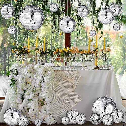 Miniatura 4 de Hoolerry 200 bolas de discoteca de espejo, adornos de Mardi Gras, mini bola de discoteca plateada, decoración colgante de bolas reflectantes para