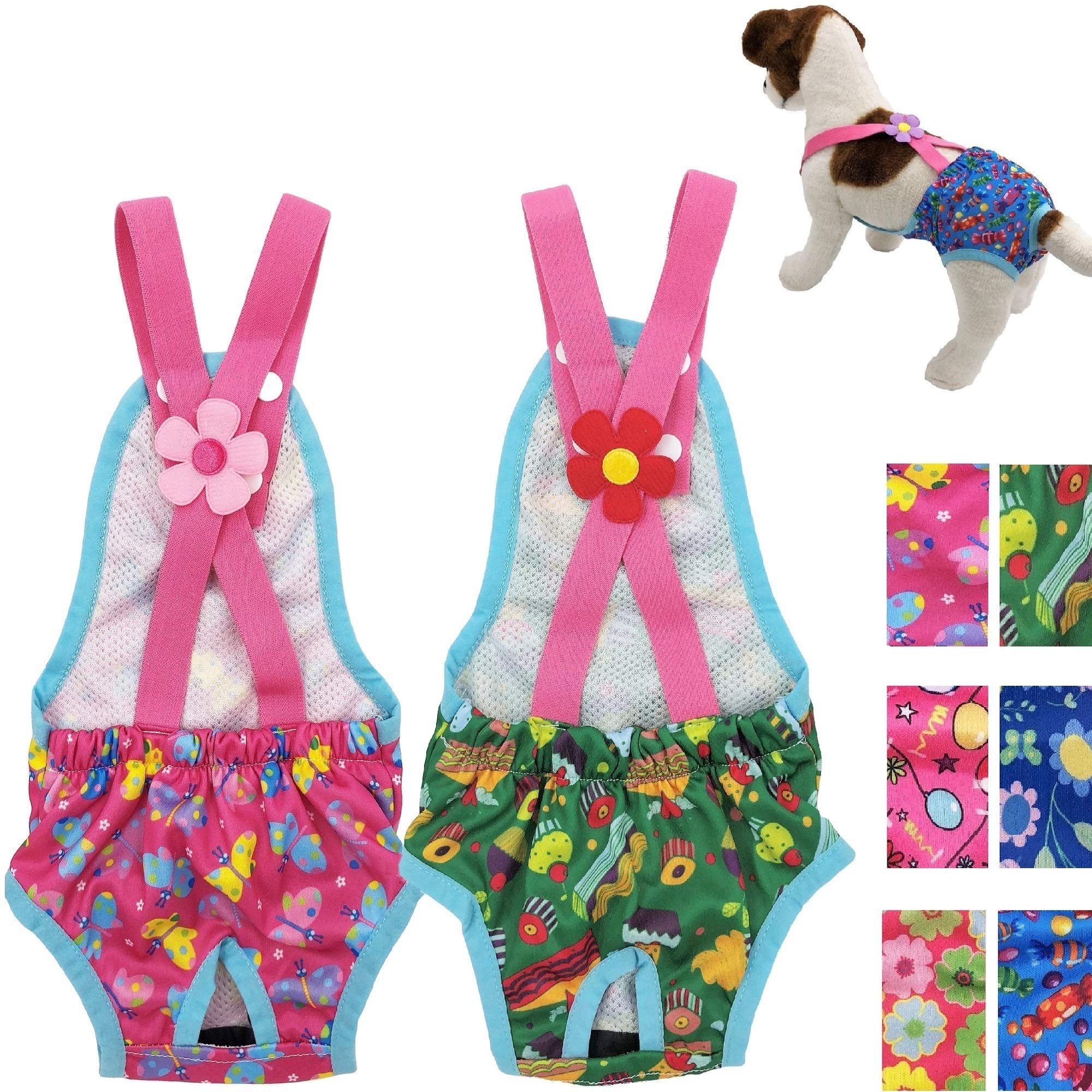 Pack of 2 Female Dog Diapers Sanitary Pantie Washable Reusable with Suspenders Stay On for Small Pet (S: Waist 14" - 16", Pink Butterfly and Green Cupcake) (B081ZHS2KX) Amazon Price History, Amazon Price Tracker