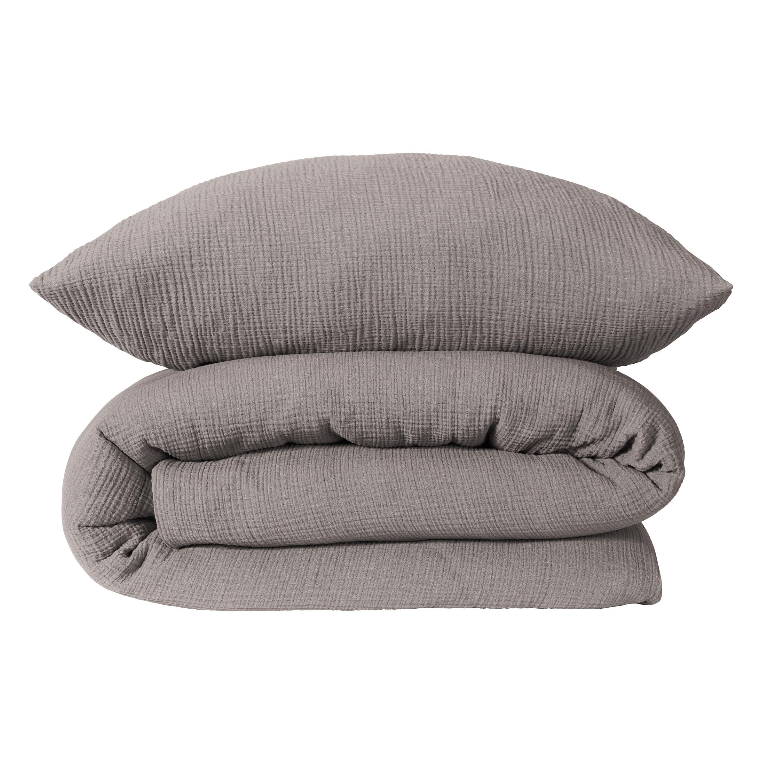Schiesser Bettwäscheset Molly – 2-teilig, Uni, Musselin, 100% Baumwolle, Grau